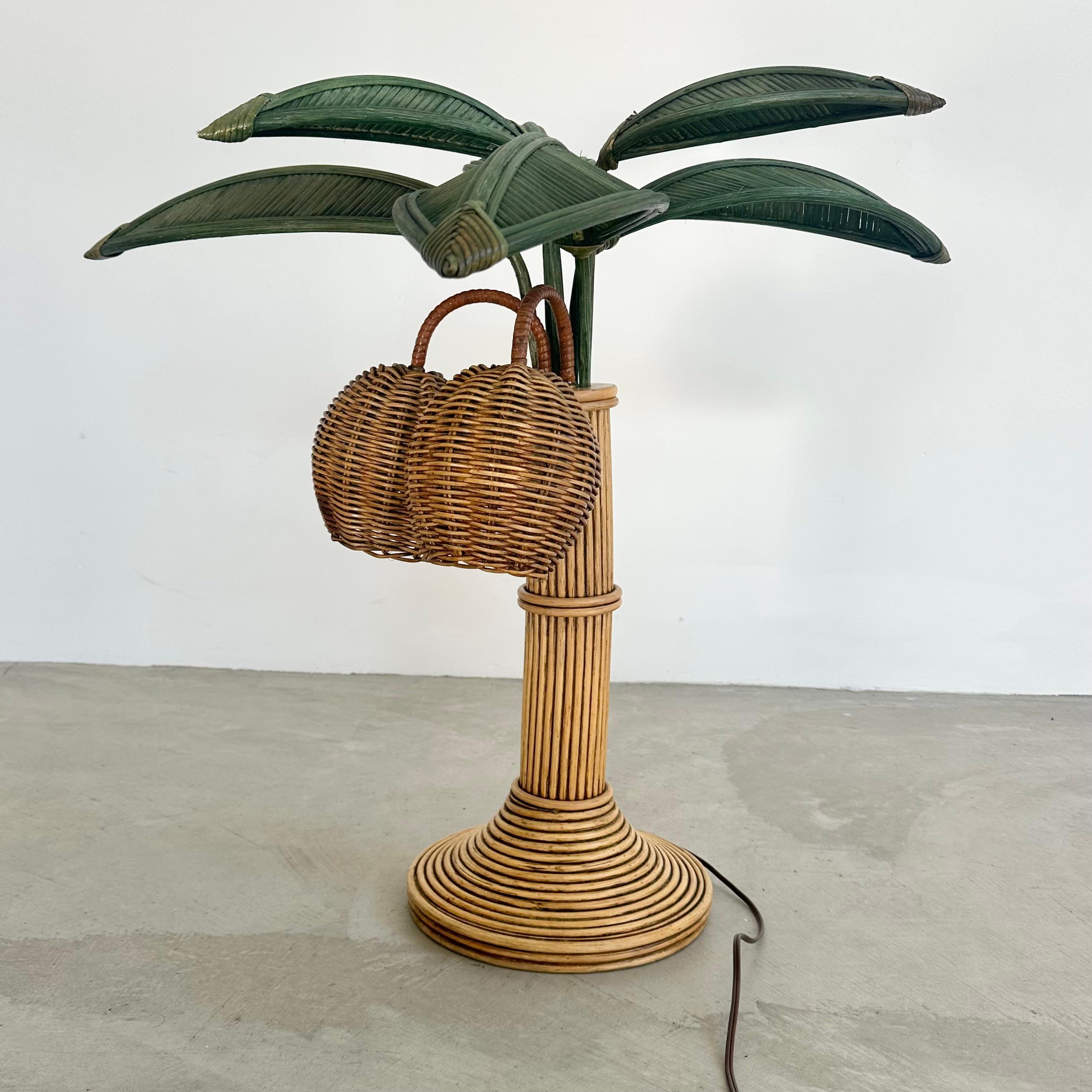 Lampe de bureau palmier en rotin et osier, années 1970, États-Unis en vente 2