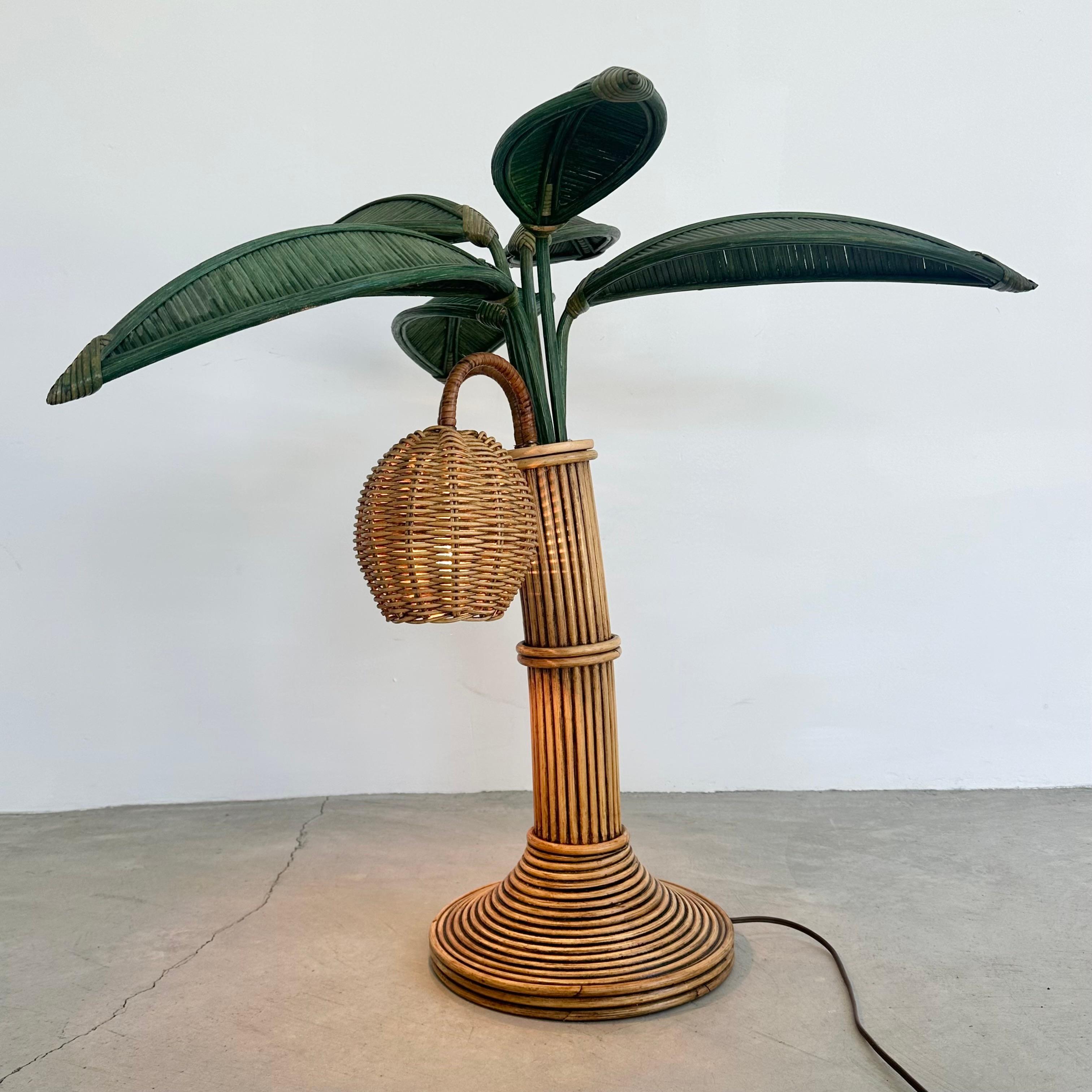 Rattan and Wicker Palm Tree Table Lamp, 1970s United States For Sale 2