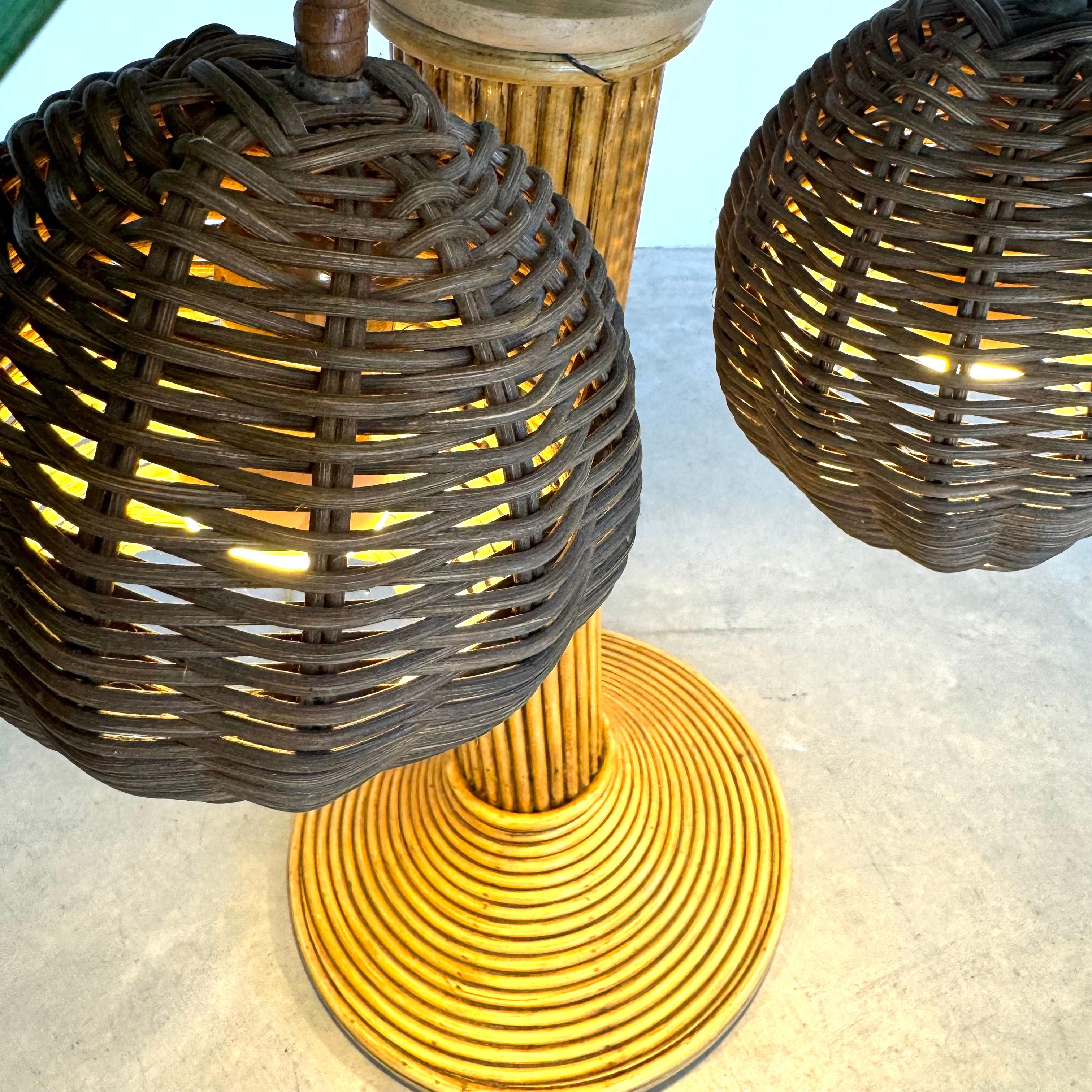 Rattan and Wicker Palm Tree Table Lamp, 1970s United States 3