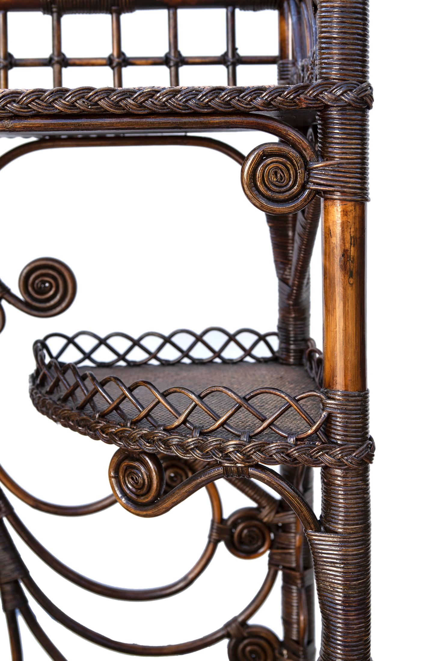 Anglo Raj Rattan and Wicker Peacock Etagere For Sale