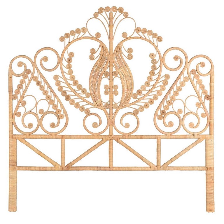 Rattan and Wicker Peacock Queen Size Headboard For Sale at 1stDibs
