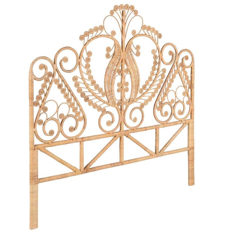 Rattan and Wicker Peacock Queen Size Headboard For Sale at 1stDibs
