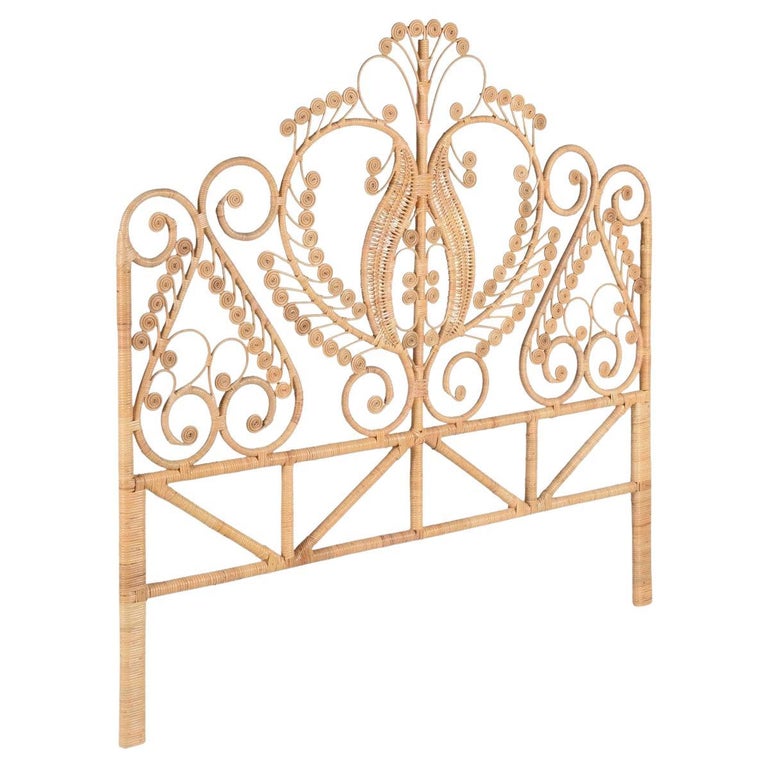 Rattan and Wicker Peacock Queen Size Headboard For Sale at 1stDibs