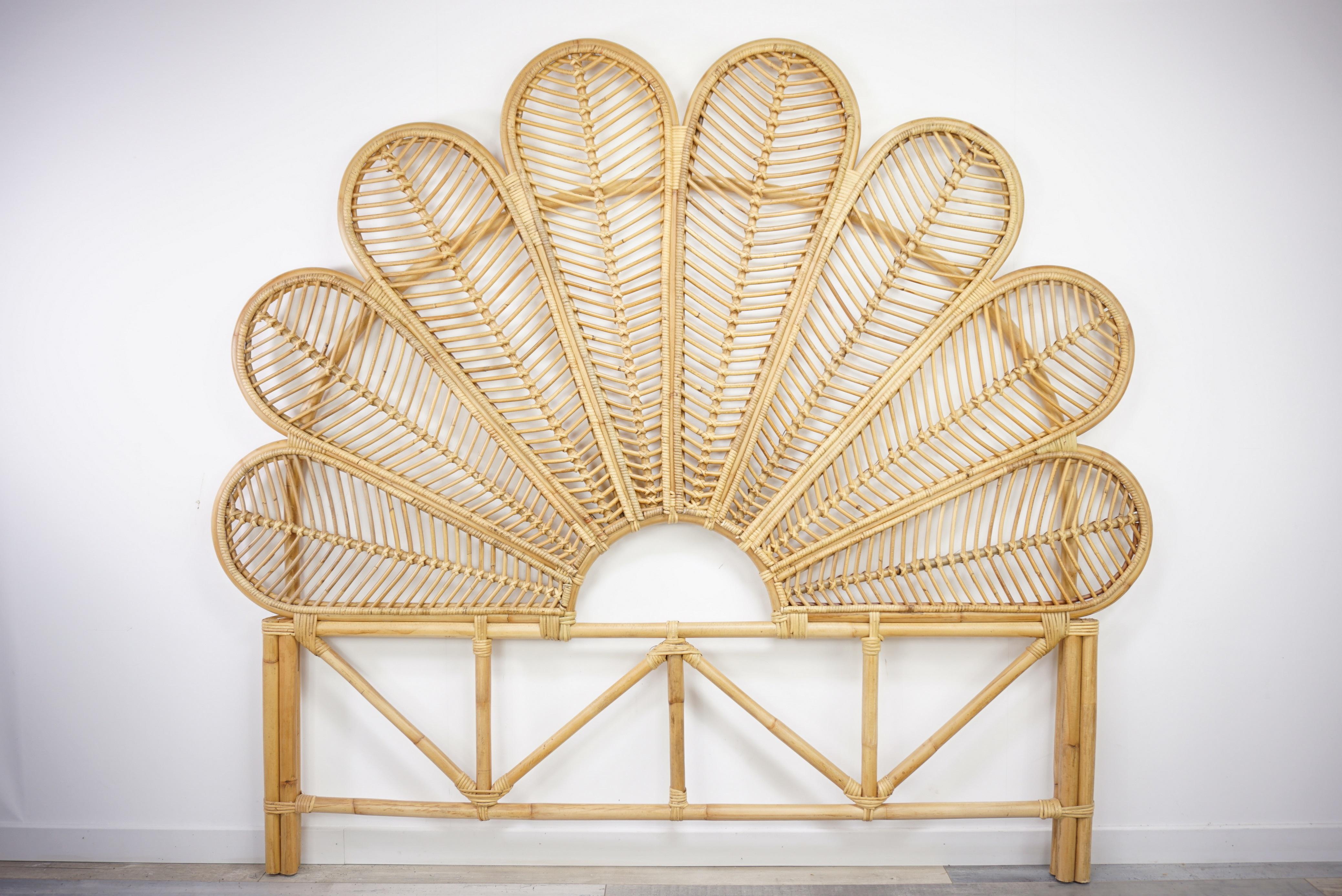 Rattan and wicker headboard for queen size bed.