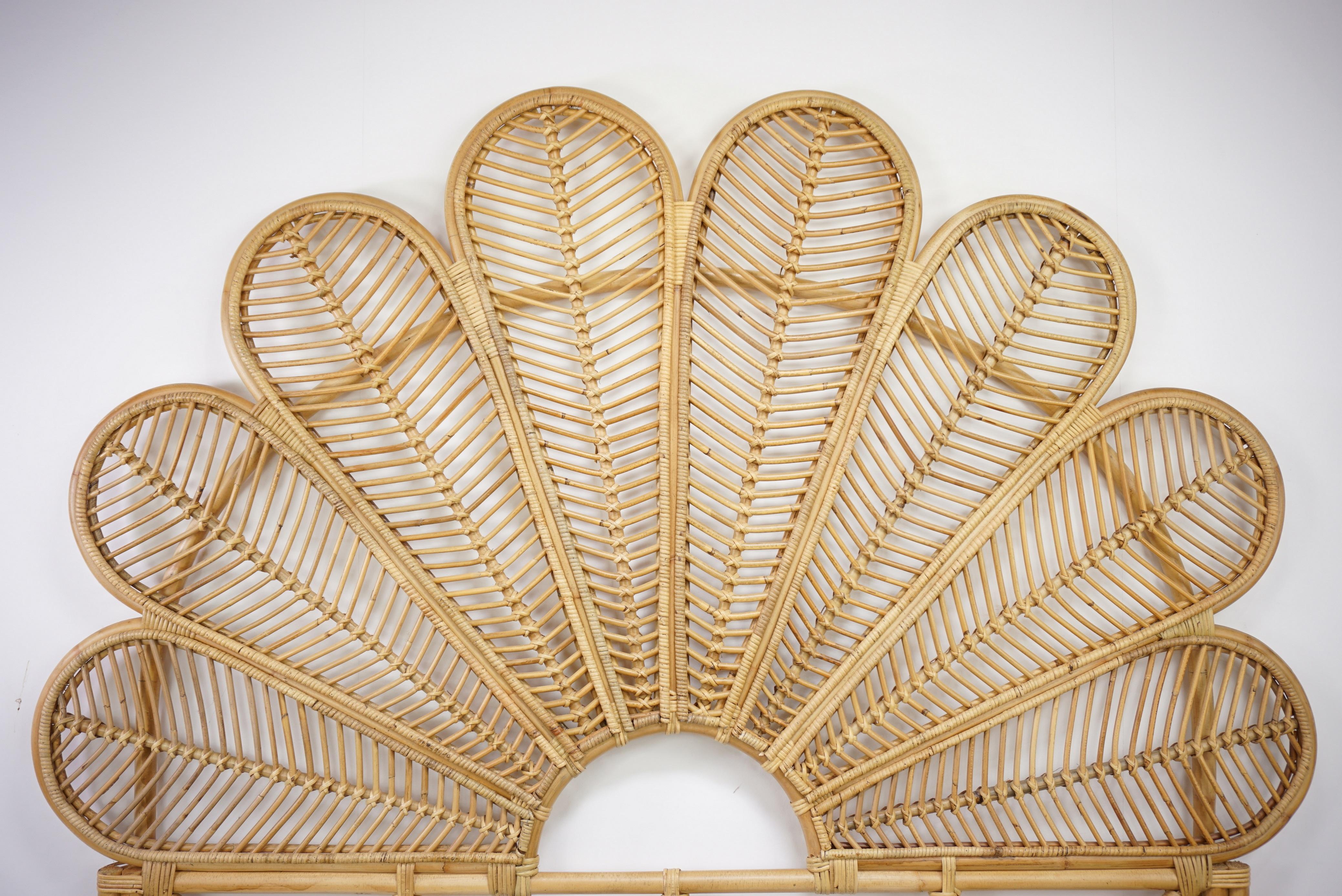 Mid-Century Modern Rattan and Wicker Queen Size Headboard