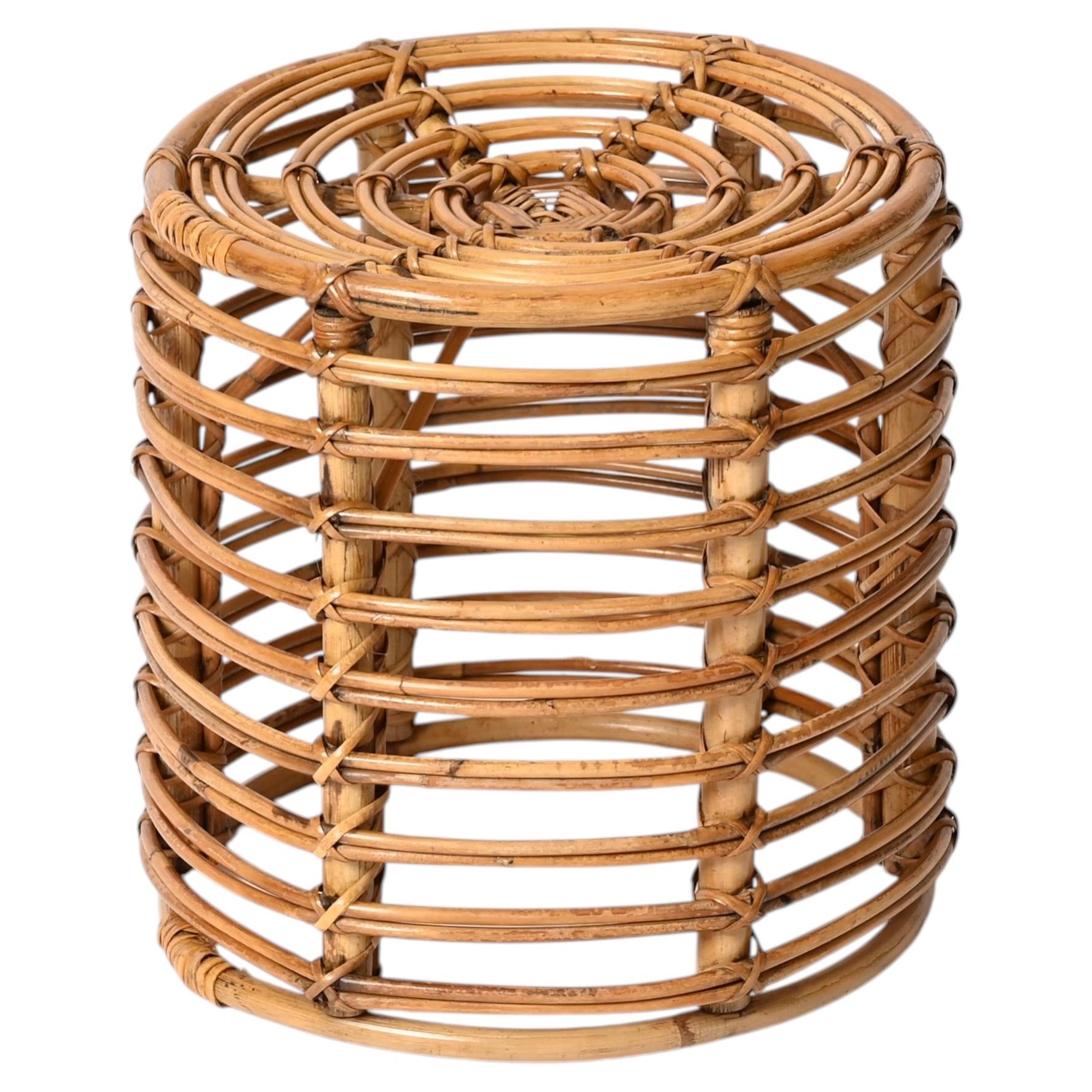 Rattan und Korbgeflecht Runder Pouf-Hocker von Tito Agnoli, Italien, 1960er Jahre