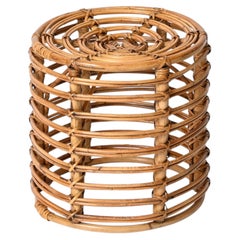 Sgabello Pouf rotondo in rattan e vimini di Tito Agnoli, Italia, anni '60