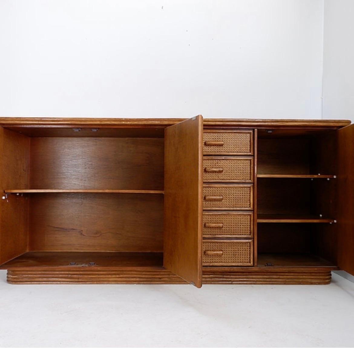 Mid-Century Modern Rattan and Wicker Sideboard - 1960s For Sale