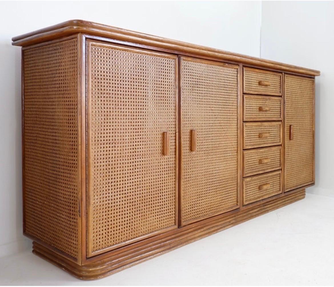 Caning Rattan and Wicker Sideboard - 1960s For Sale