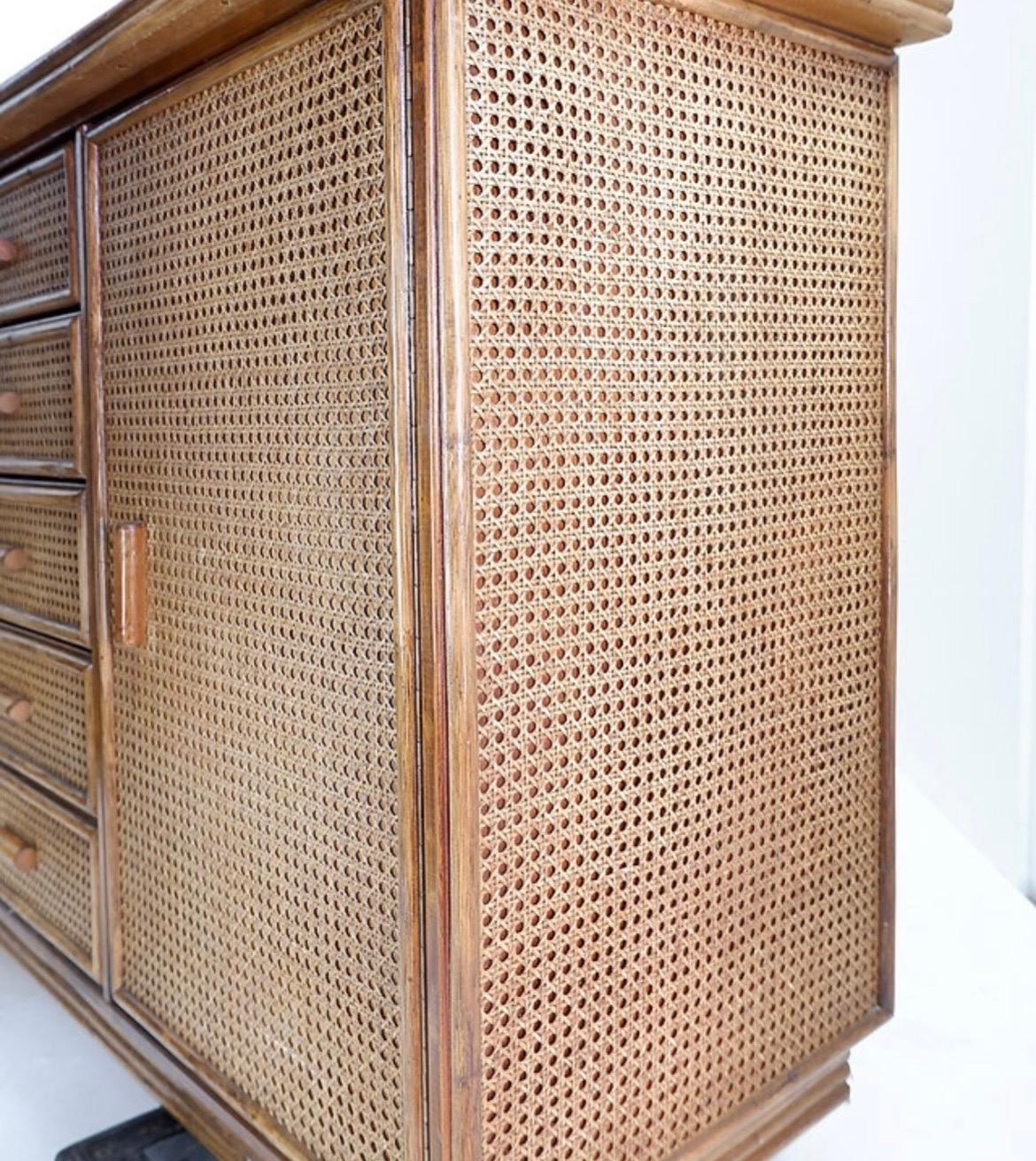 Rattan and Wicker Sideboard - 1960s In Good Condition For Sale In Linkebeek, BE