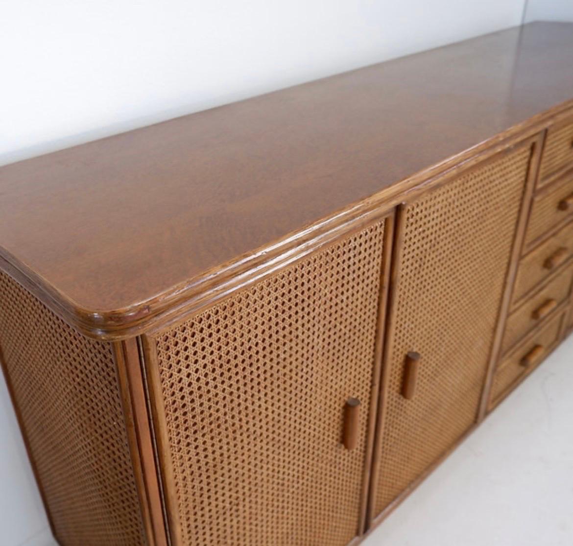 Mid-20th Century Rattan and Wicker Sideboard - 1960s For Sale