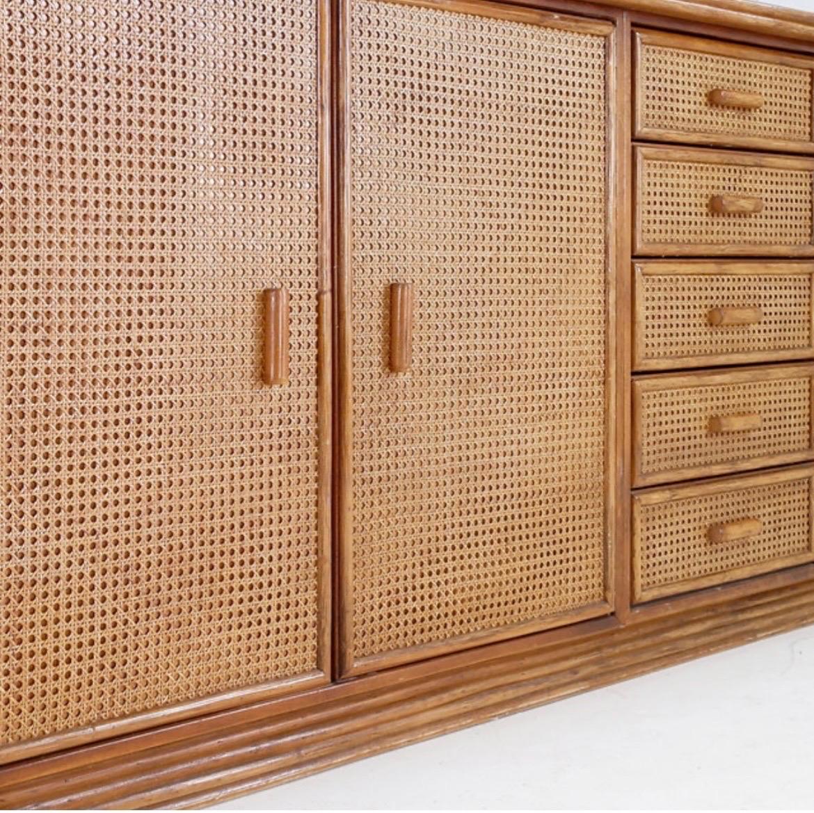 Wood Rattan and Wicker Sideboard - 1960s For Sale