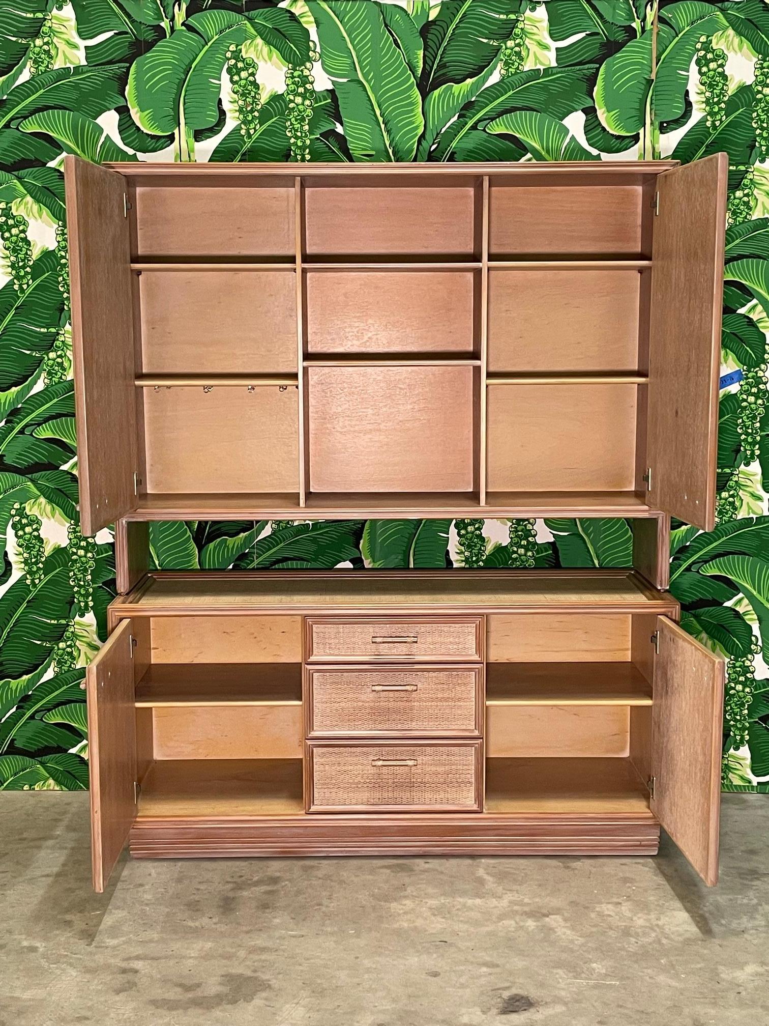 Organic Modern Rattan and Wicker Sideboard and Hutch Attributed to McGuire For Sale