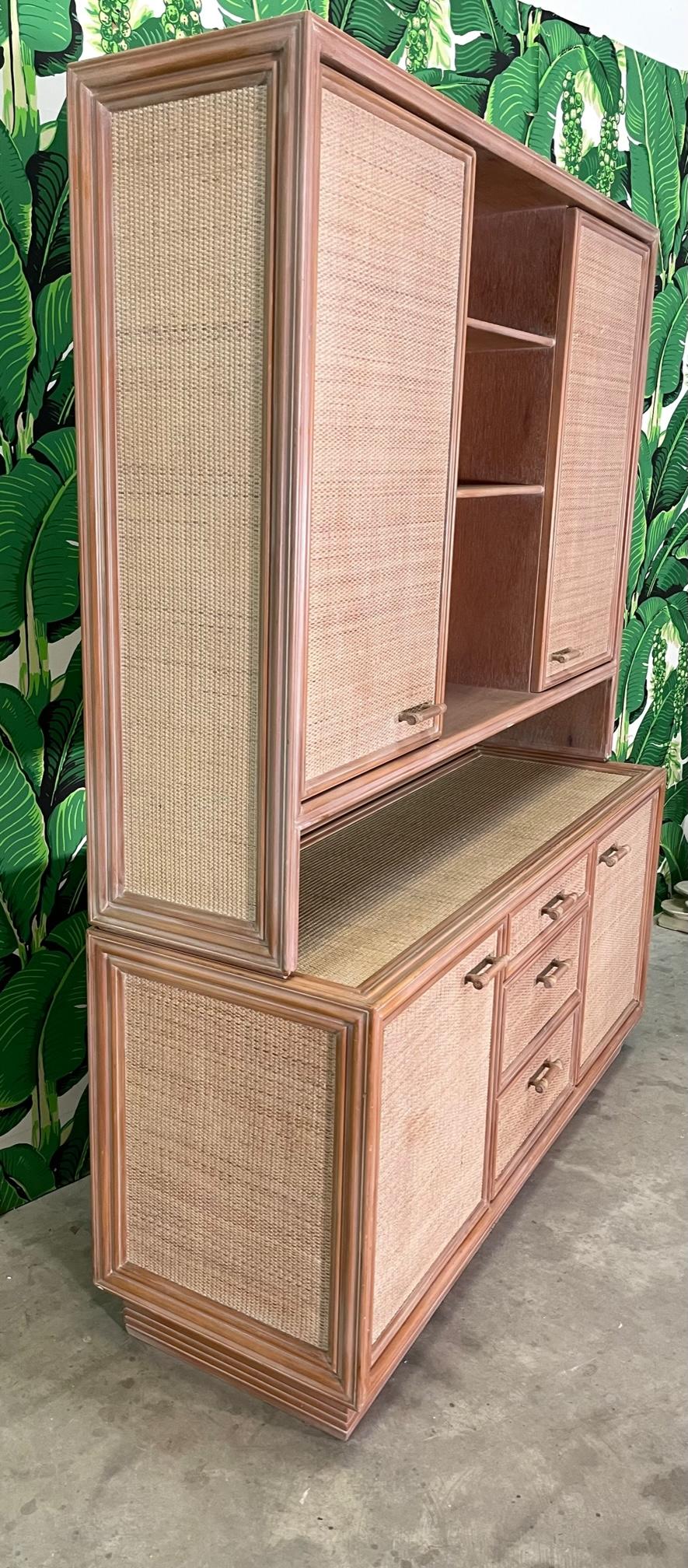 20th Century Rattan and Wicker Sideboard and Hutch Attributed to McGuire For Sale