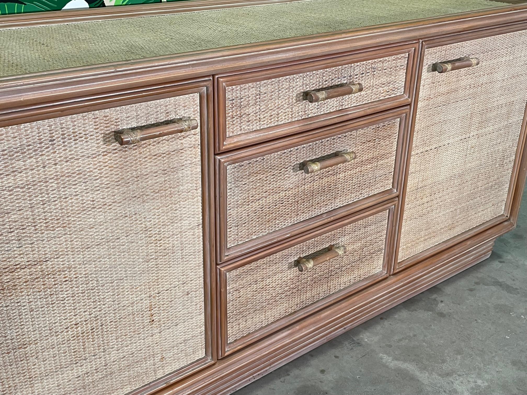 Rattan and Wicker Sideboard and Hutch Attributed to McGuire For Sale 1