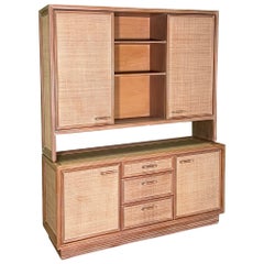 Rattan and Wicker Sideboard and Hutch Attributed to McGuire