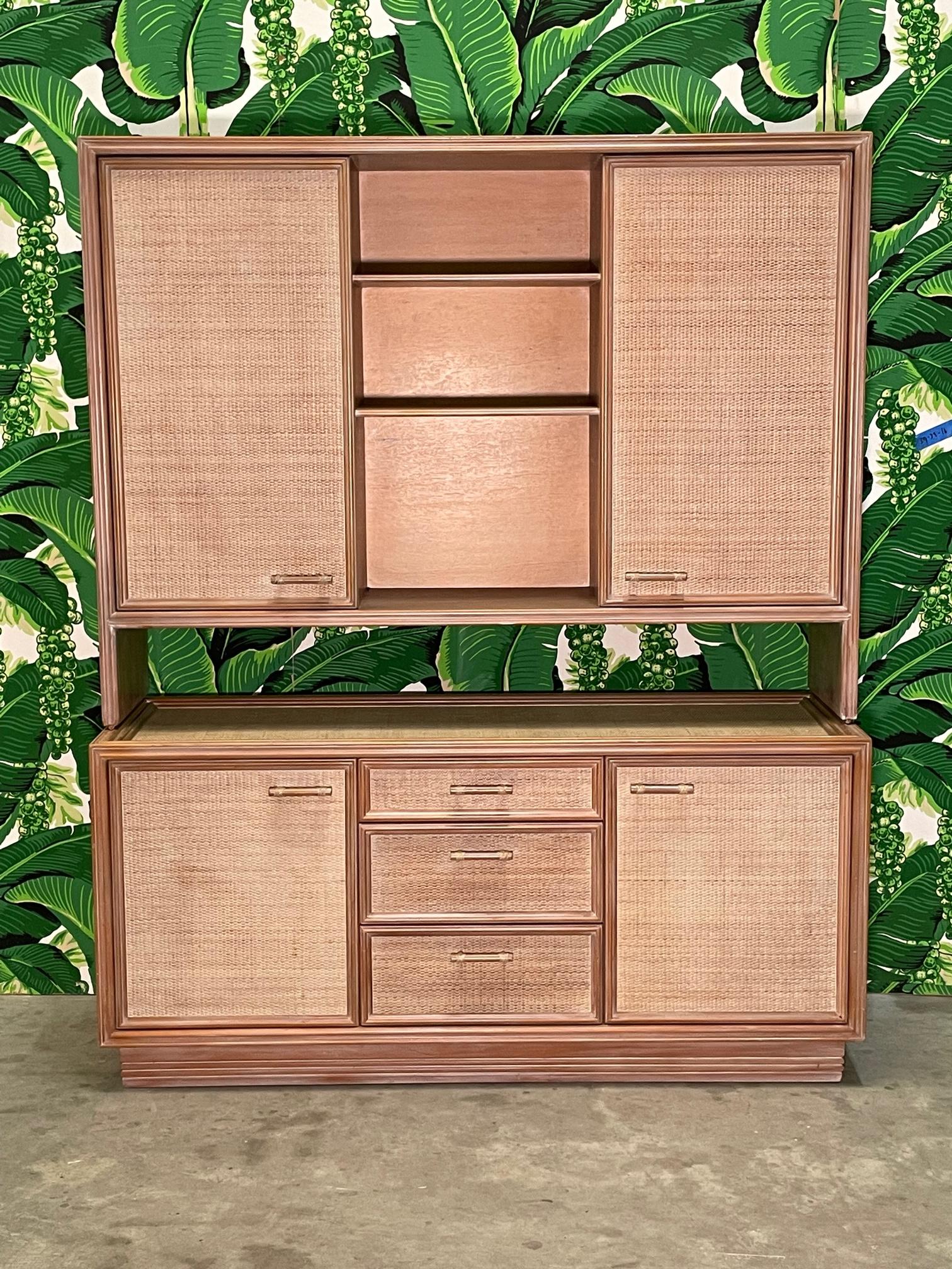 Organic Modern Rattan and Wicker Sideboard and Hutch For Sale