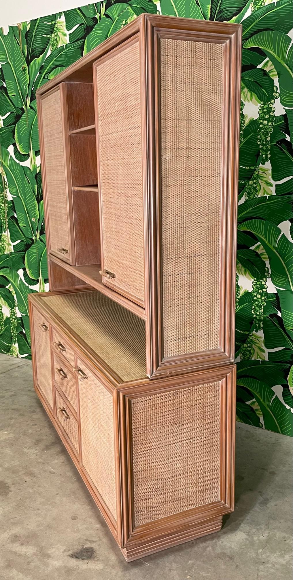 20th Century Rattan and Wicker Sideboard and Hutch For Sale