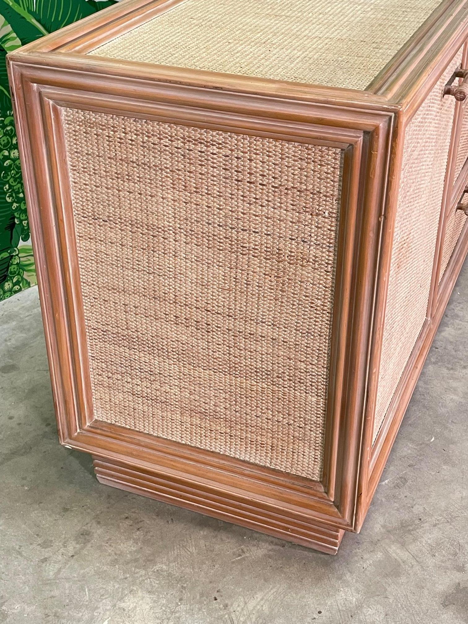20th Century Rattan and Wicker Sideboard or Buffet Attribute to McGuire For Sale
