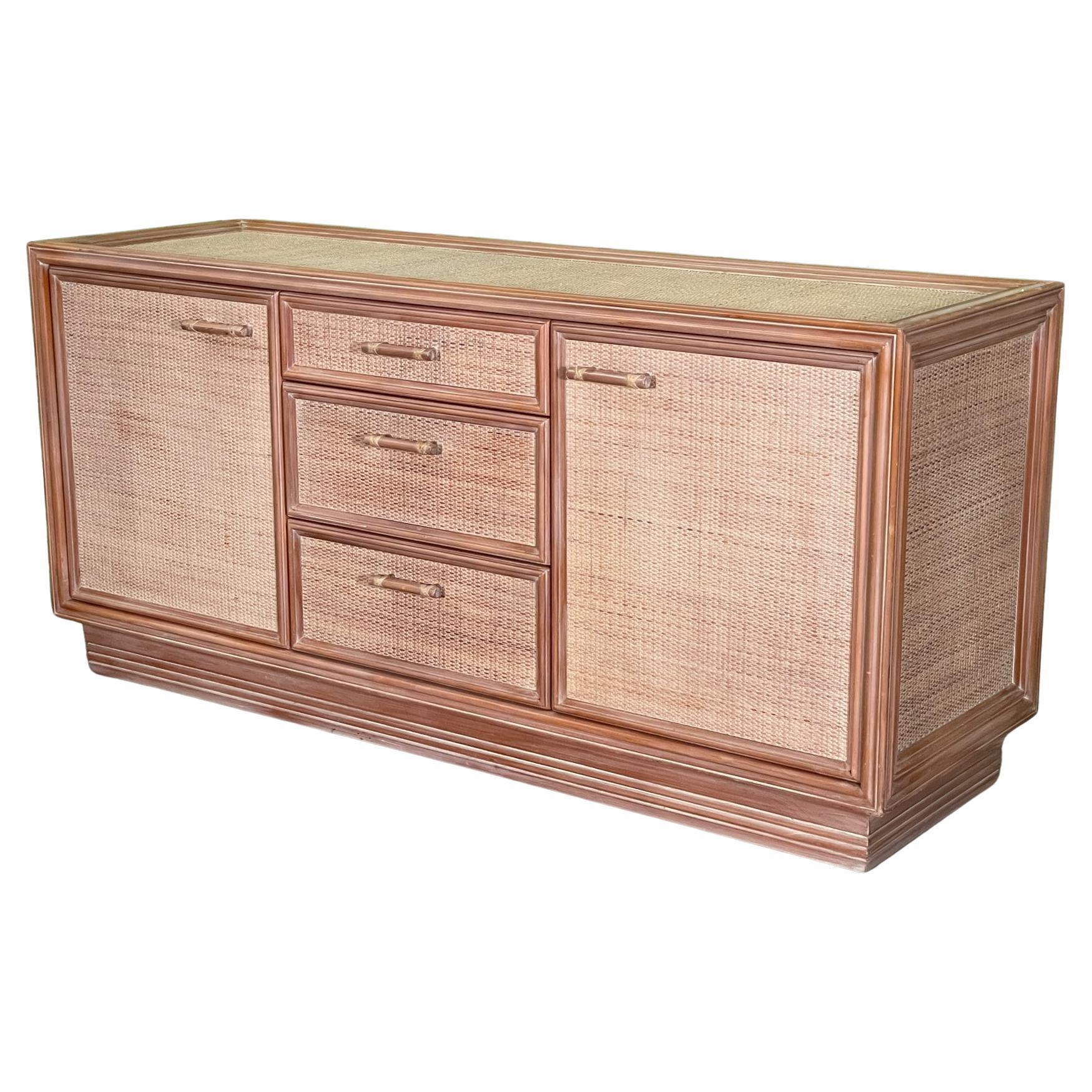Rattan and Wicker Sideboard or Buffet Attribute to McGuire For Sale