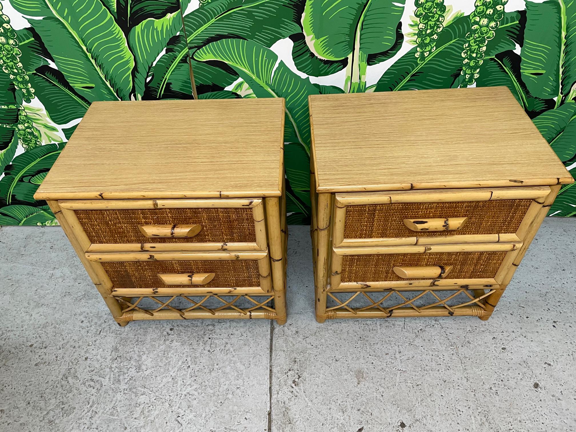 Rattan and Wicker Skirted Nightstands In Good Condition For Sale In Jacksonville, FL