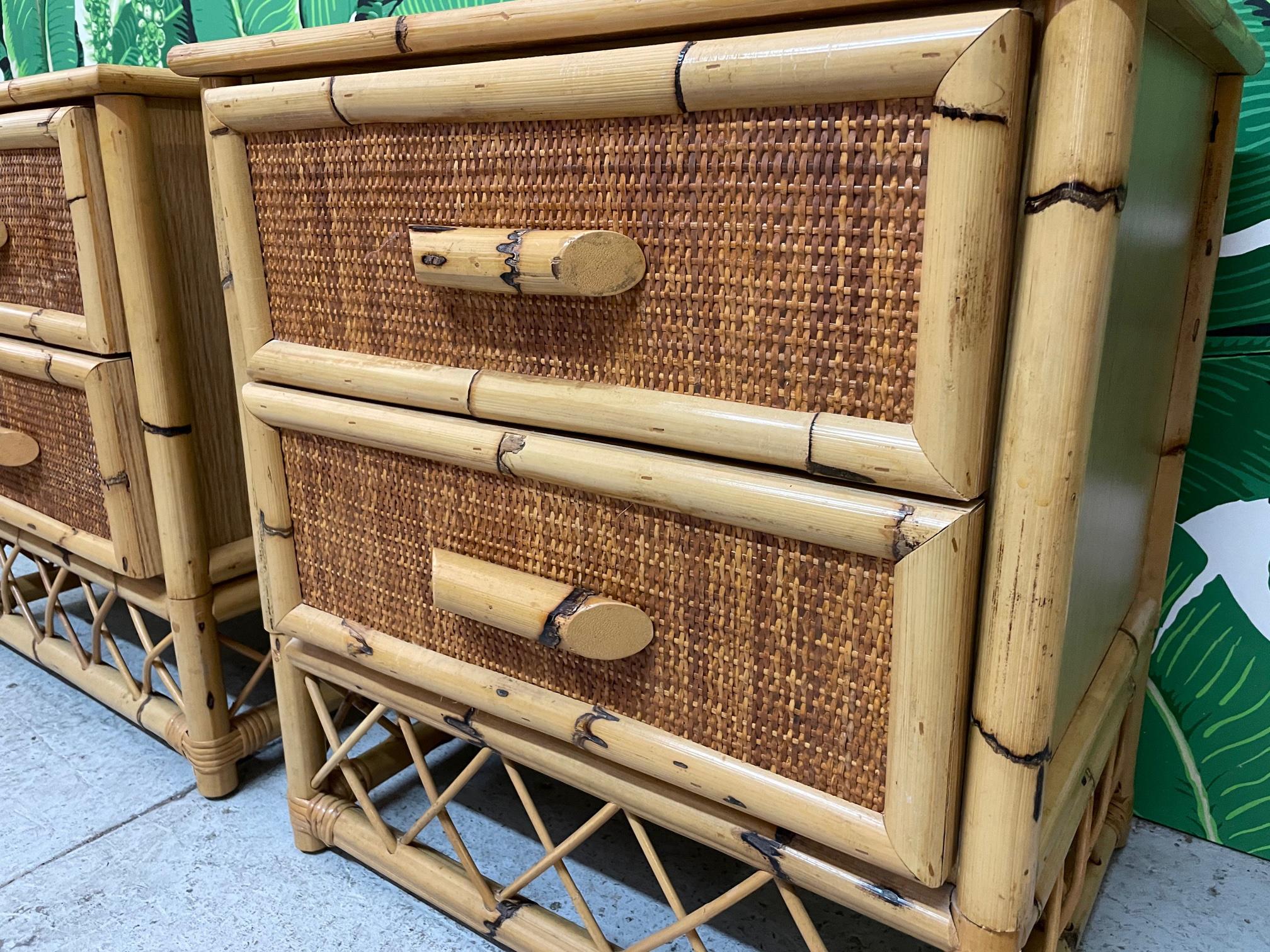 20th Century Rattan and Wicker Skirted Nightstands For Sale
