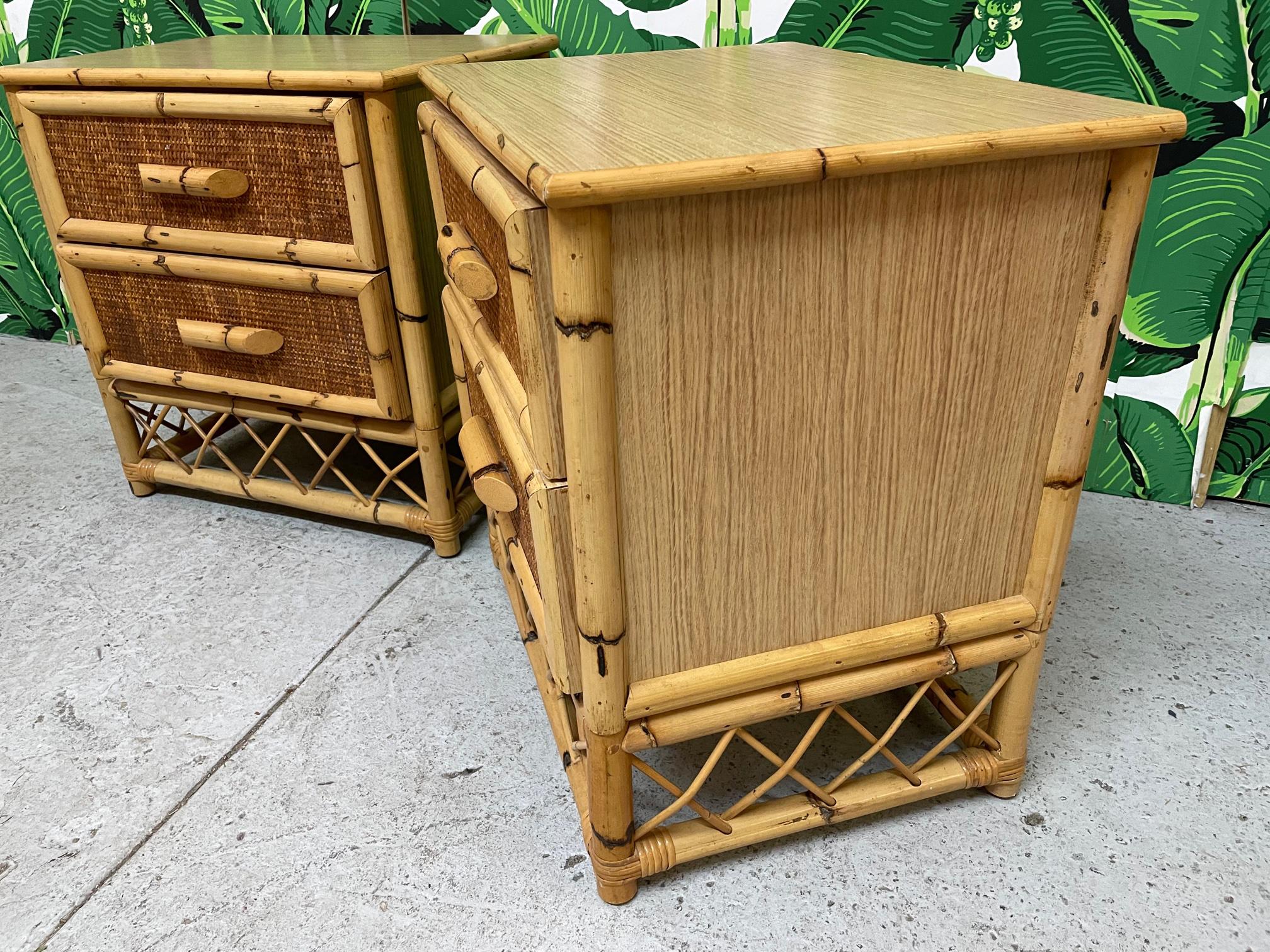 Rattan and Wicker Skirted Nightstands For Sale 1