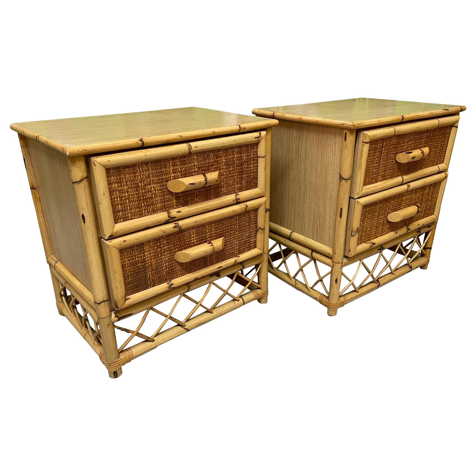 Rattan and Wicker Skirted Nightstands For Sale at 1stDibs