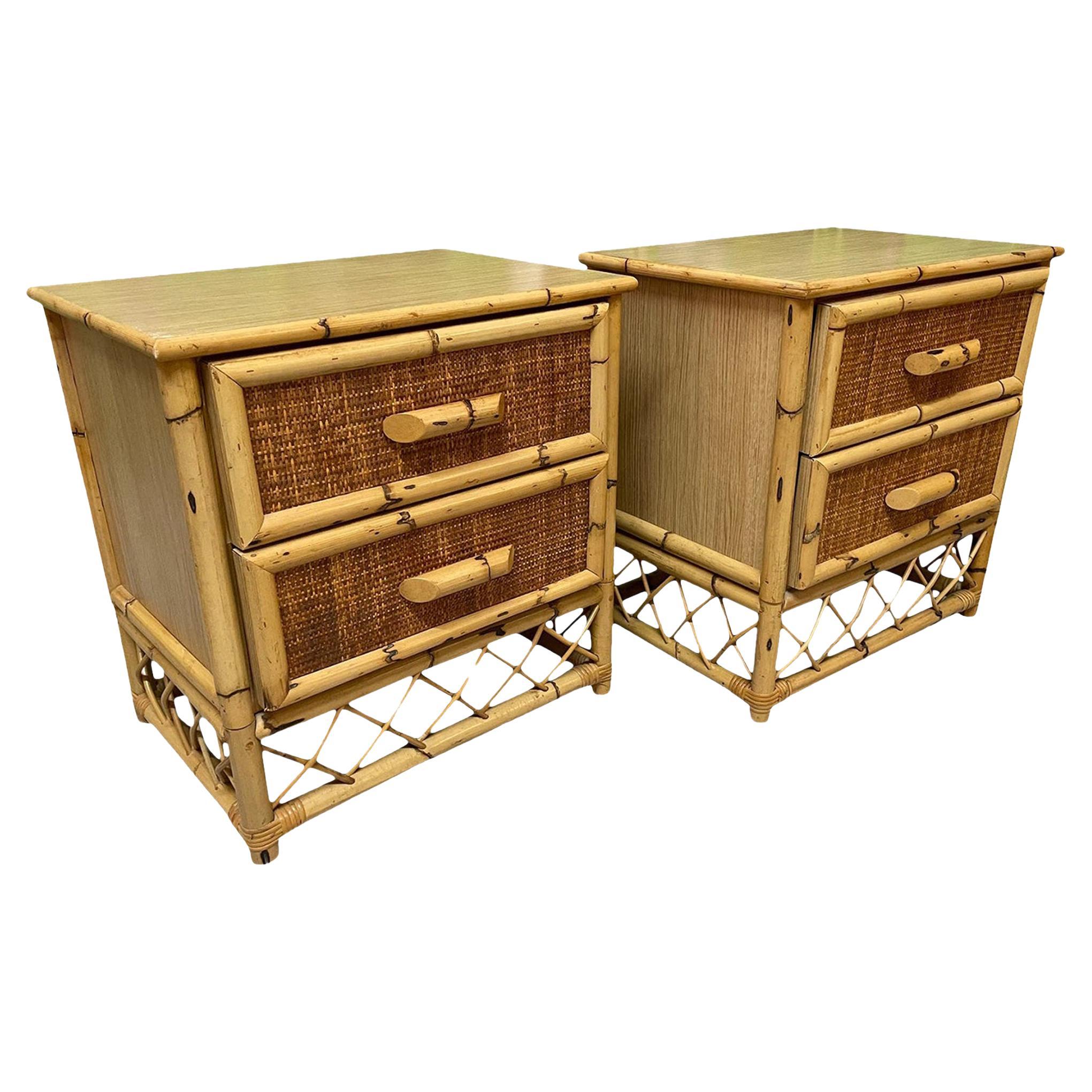 Rattan and Wicker Skirted Nightstands For Sale