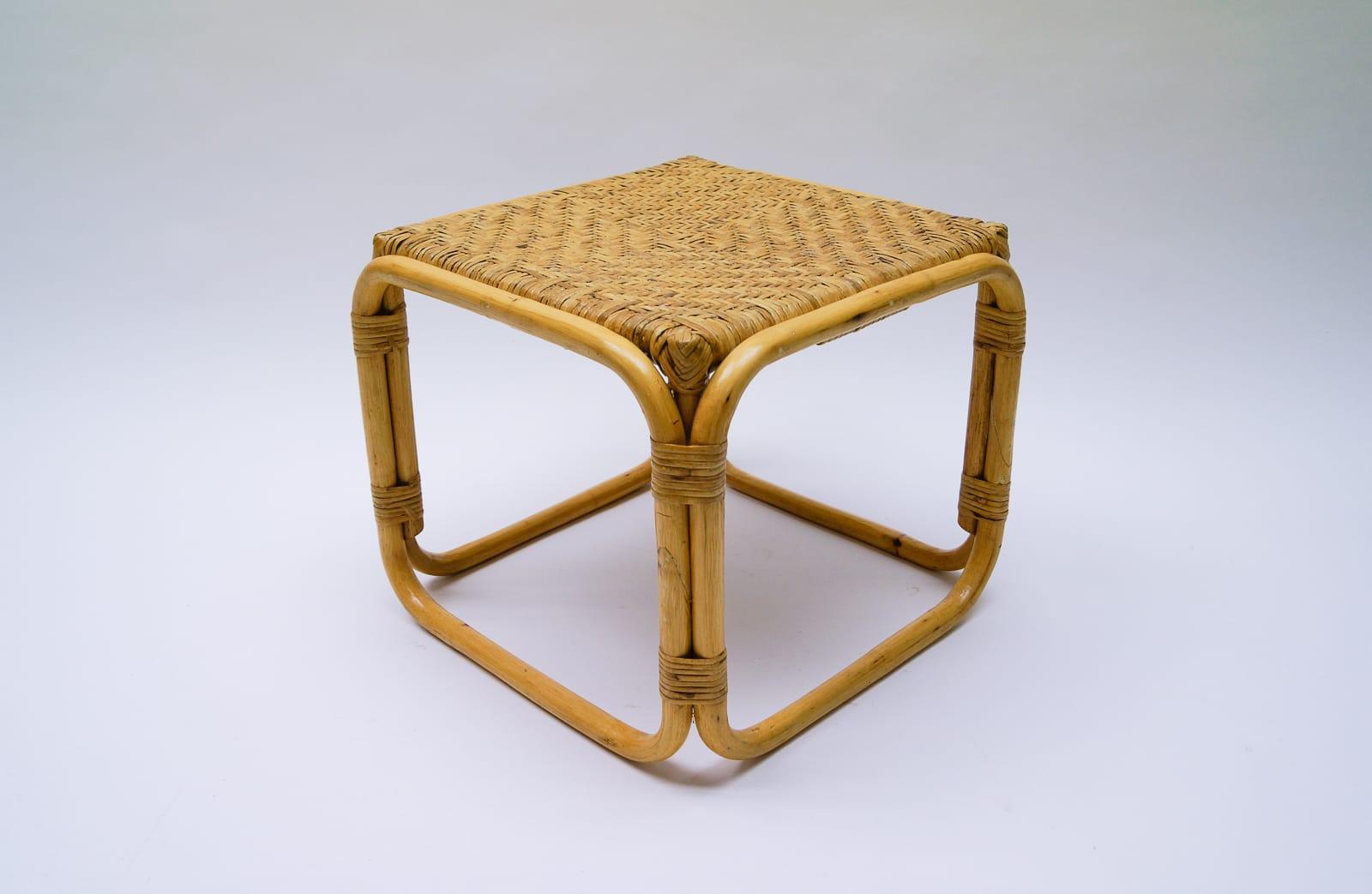 Italian Rattan and Wicker Stool, Italy, 1950s For Sale