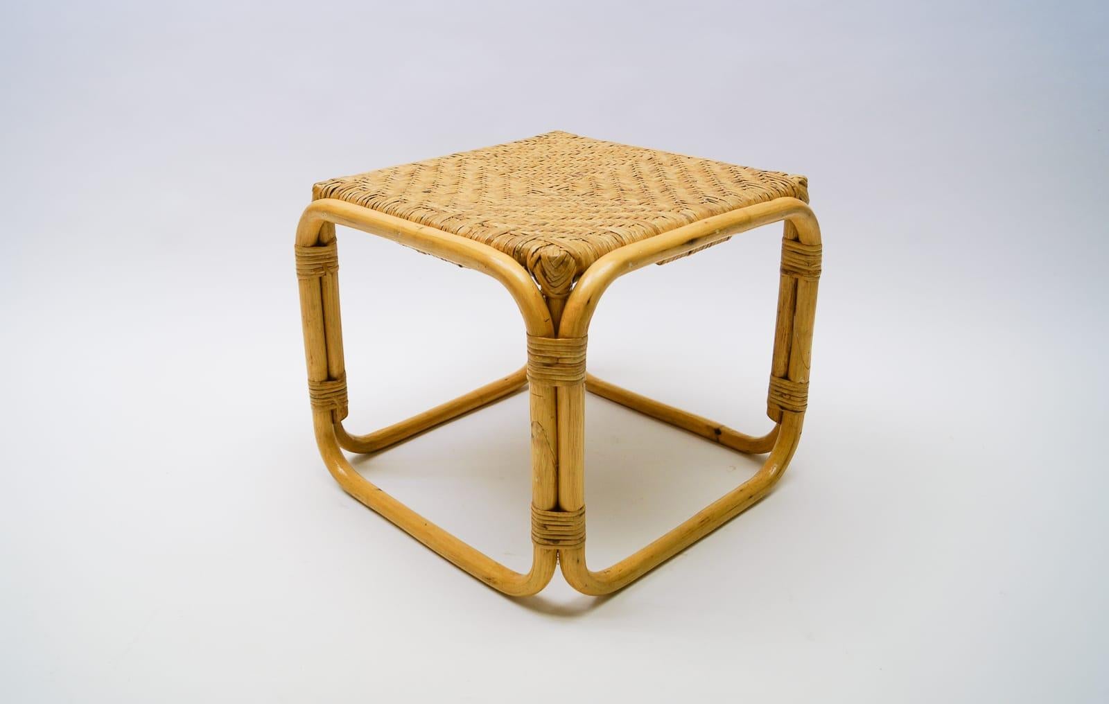 Mid-20th Century Rattan and Wicker Stool, Italy, 1950s For Sale