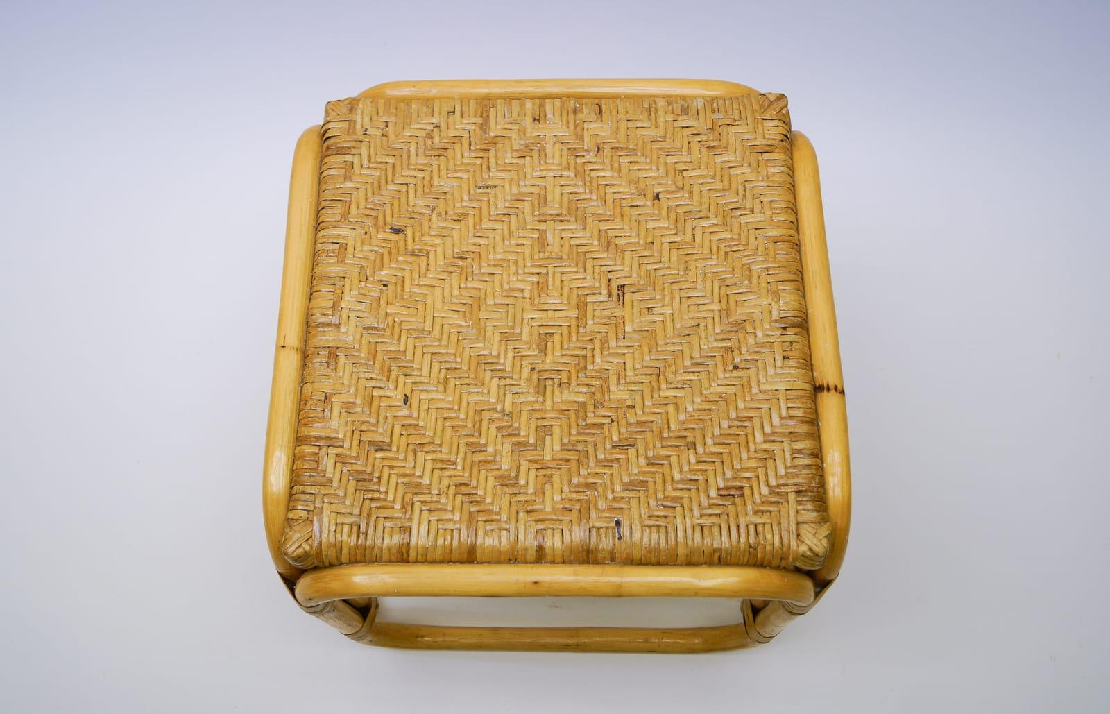 Bamboo Rattan and Wicker Stool, Italy, 1950s For Sale