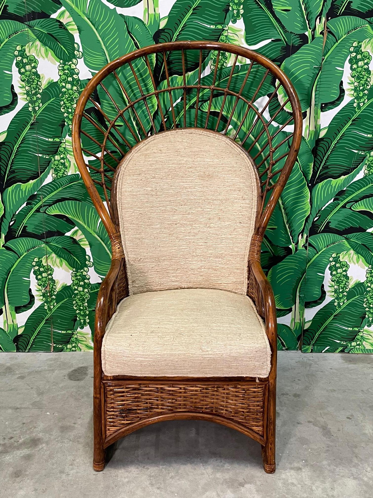 Organic Modern Rattan and Wicker Upholstered Peacock Chair