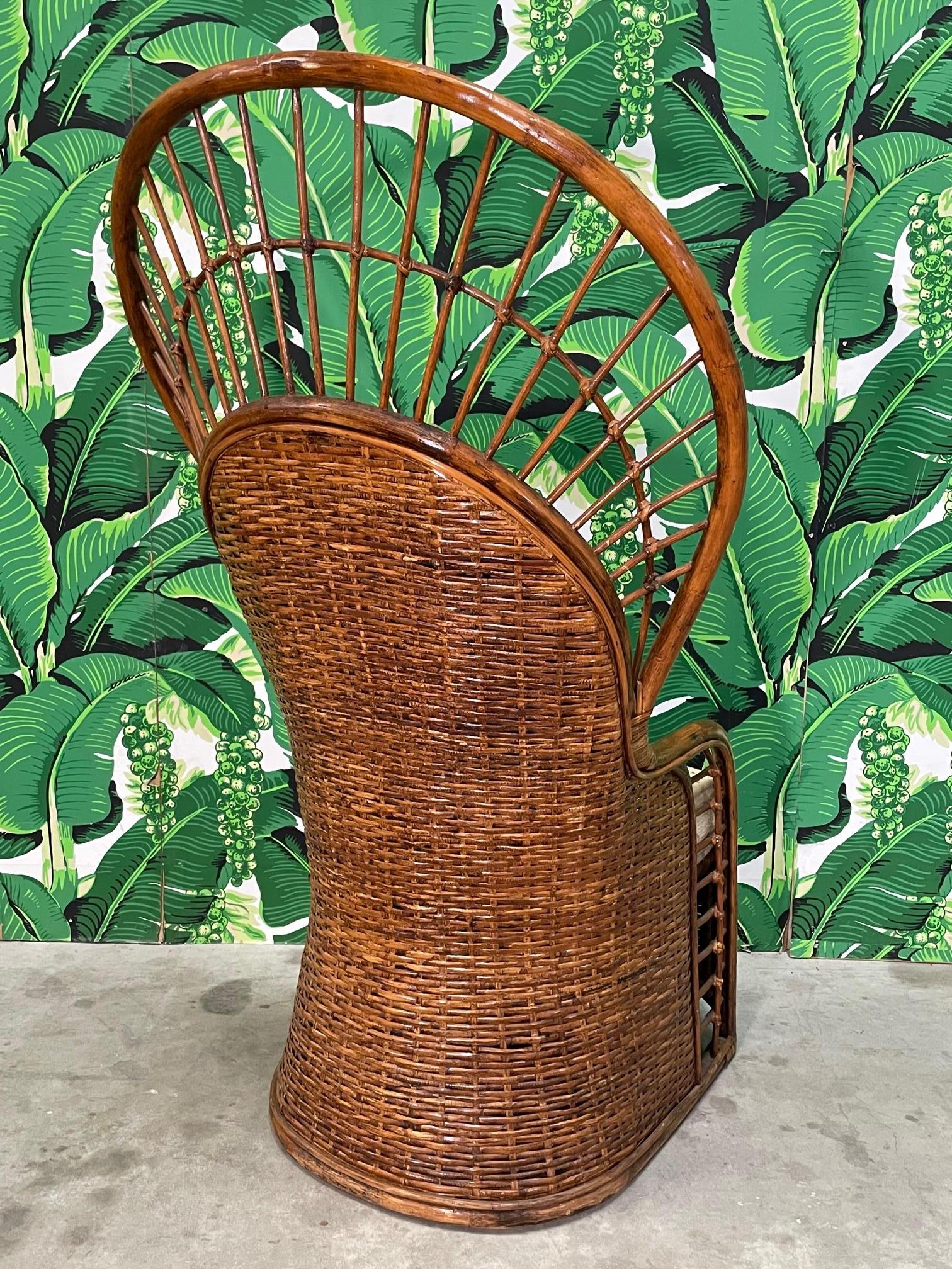 20th Century Rattan and Wicker Upholstered Peacock Chair