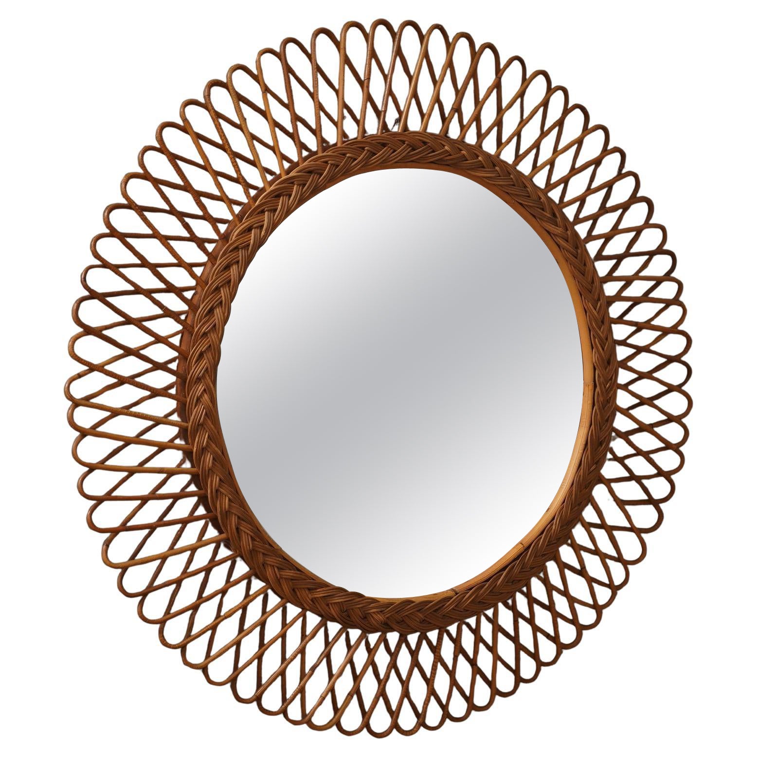 Miroir mural en rotin et osier, 1960 en vente