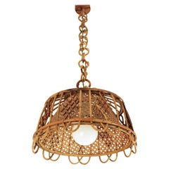 Vintage Rattan and Wicker Wire Italian Modernist Pendant / Hanging Light, 1960s