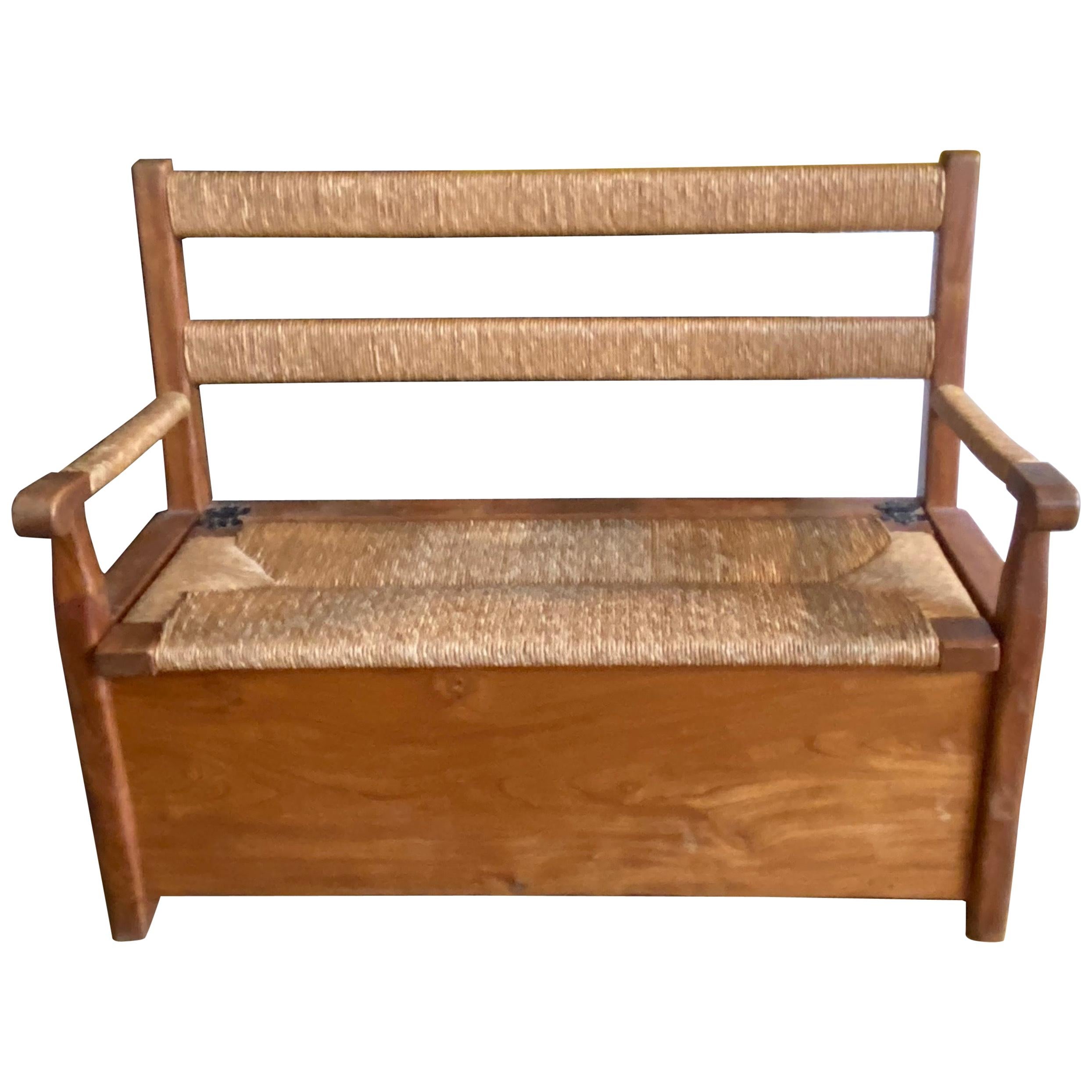 Rattan and Wood Bench