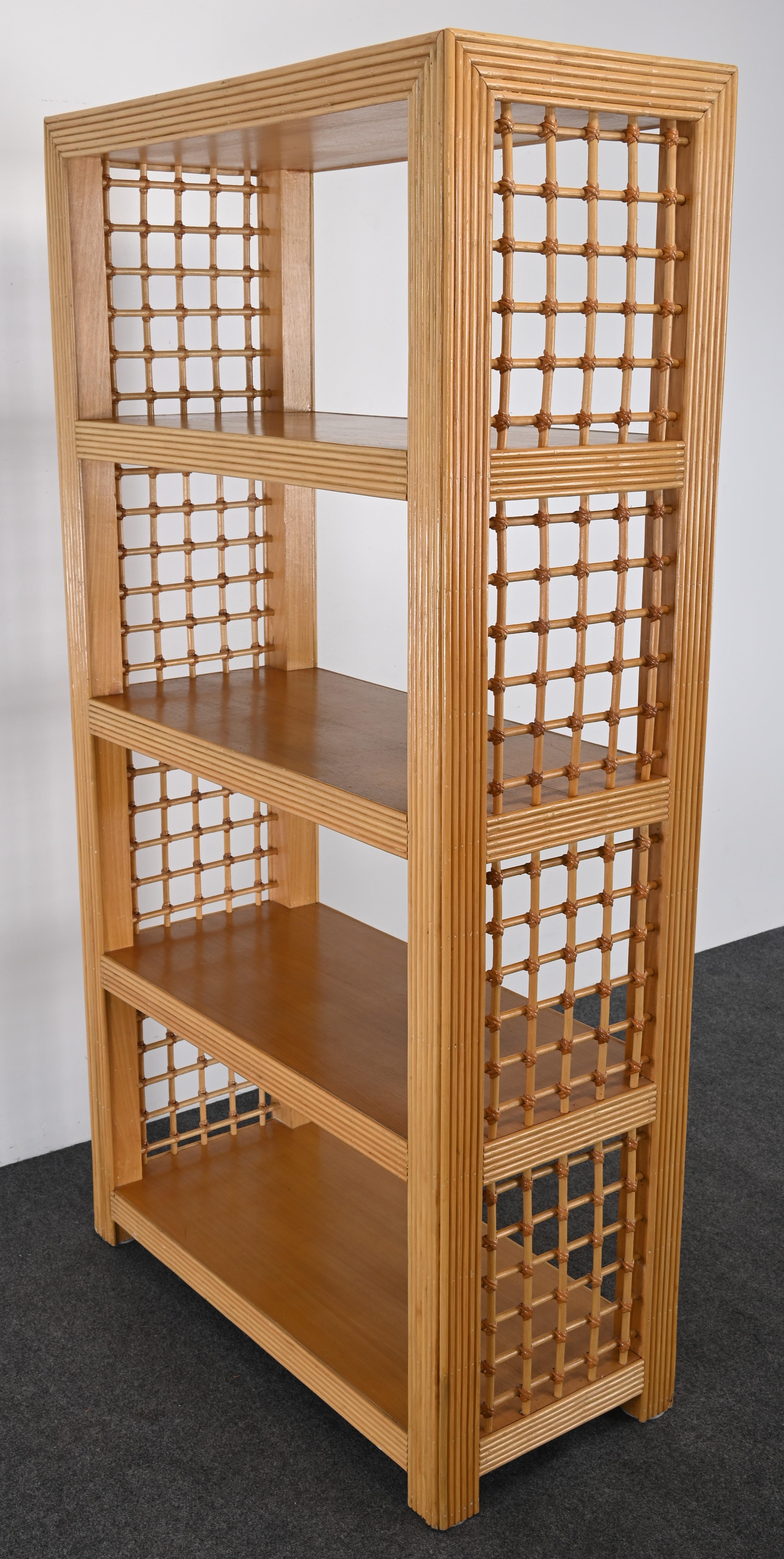 Rattan and Wood Free Standing Shelving or Bookcase, 1980s 6
