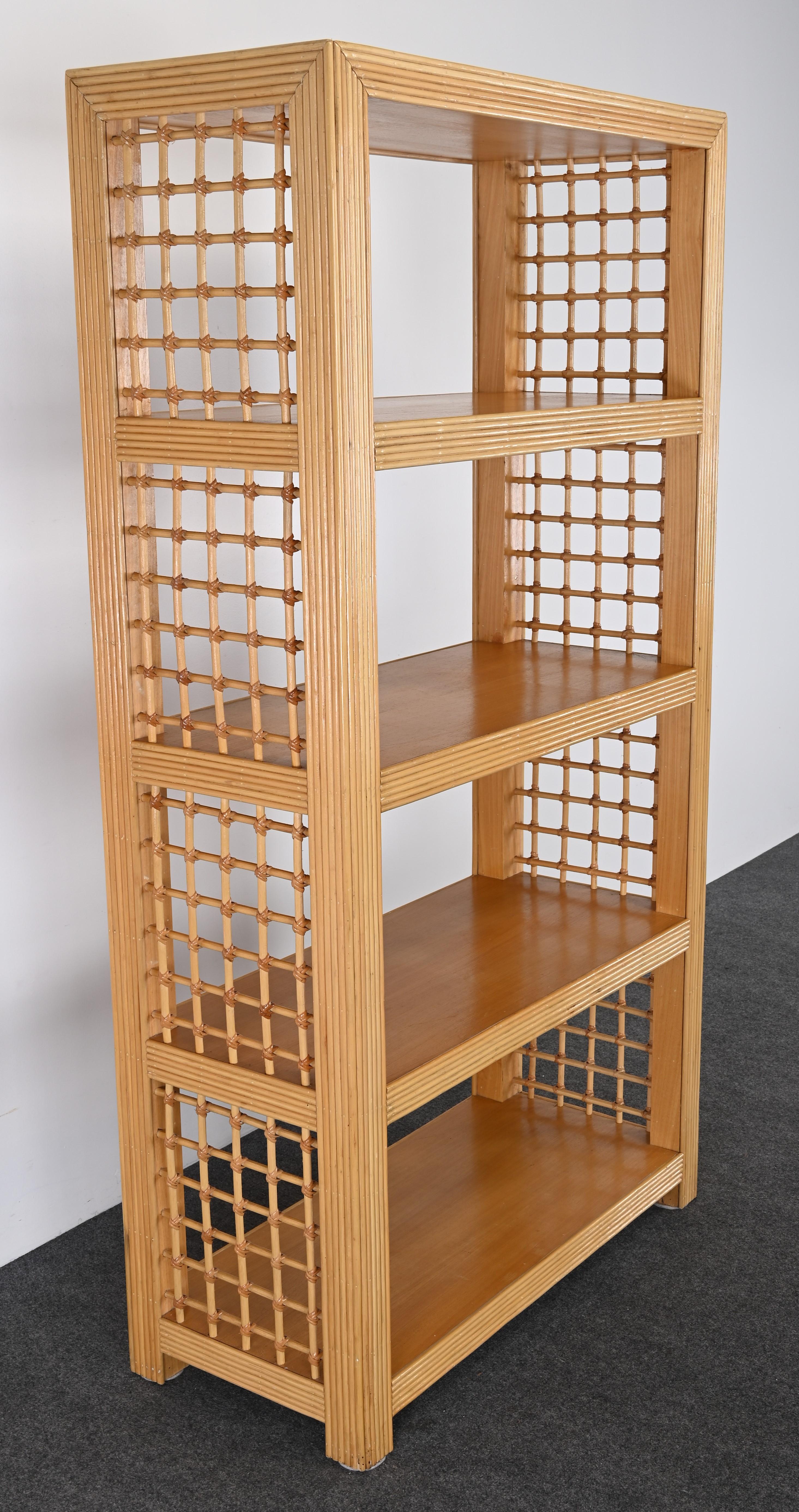 Late 20th Century Rattan and Wood Free Standing Shelving or Bookcase, 1980s