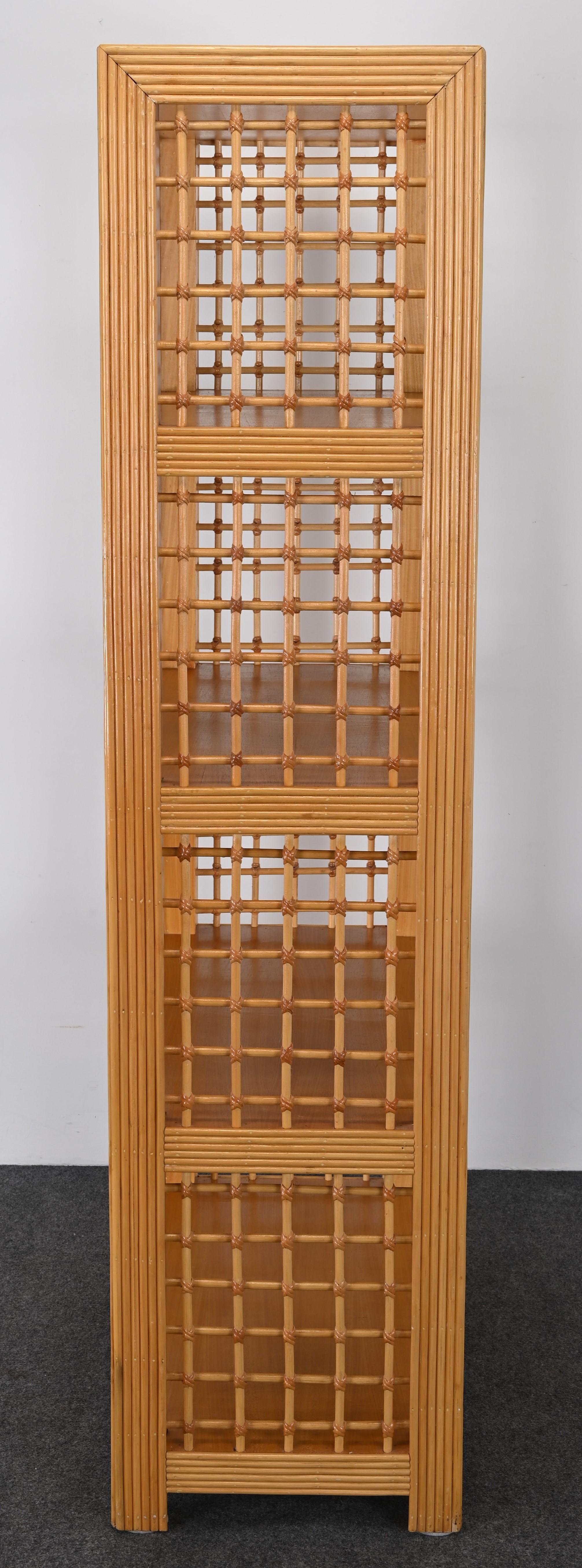Rattan and Wood Free Standing Shelving or Bookcase, 1980s 4