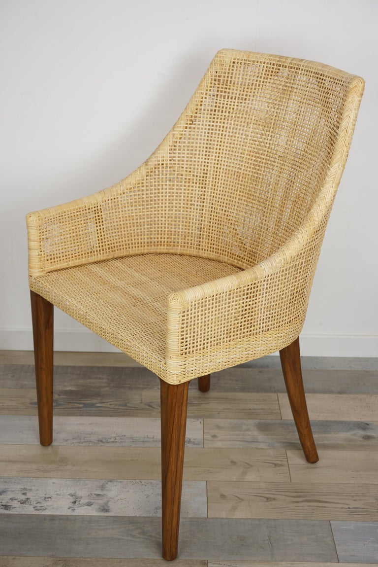 Rattan and Wooden French Design Dining Armchair For Sale 4