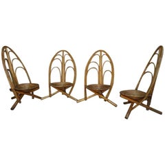 Rattan and Wooden Lounge and Outdoor Seating Set of 4 Armchairs