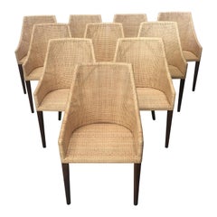 Rattan and Wooden Set of 10 Dining Armchairs French Design