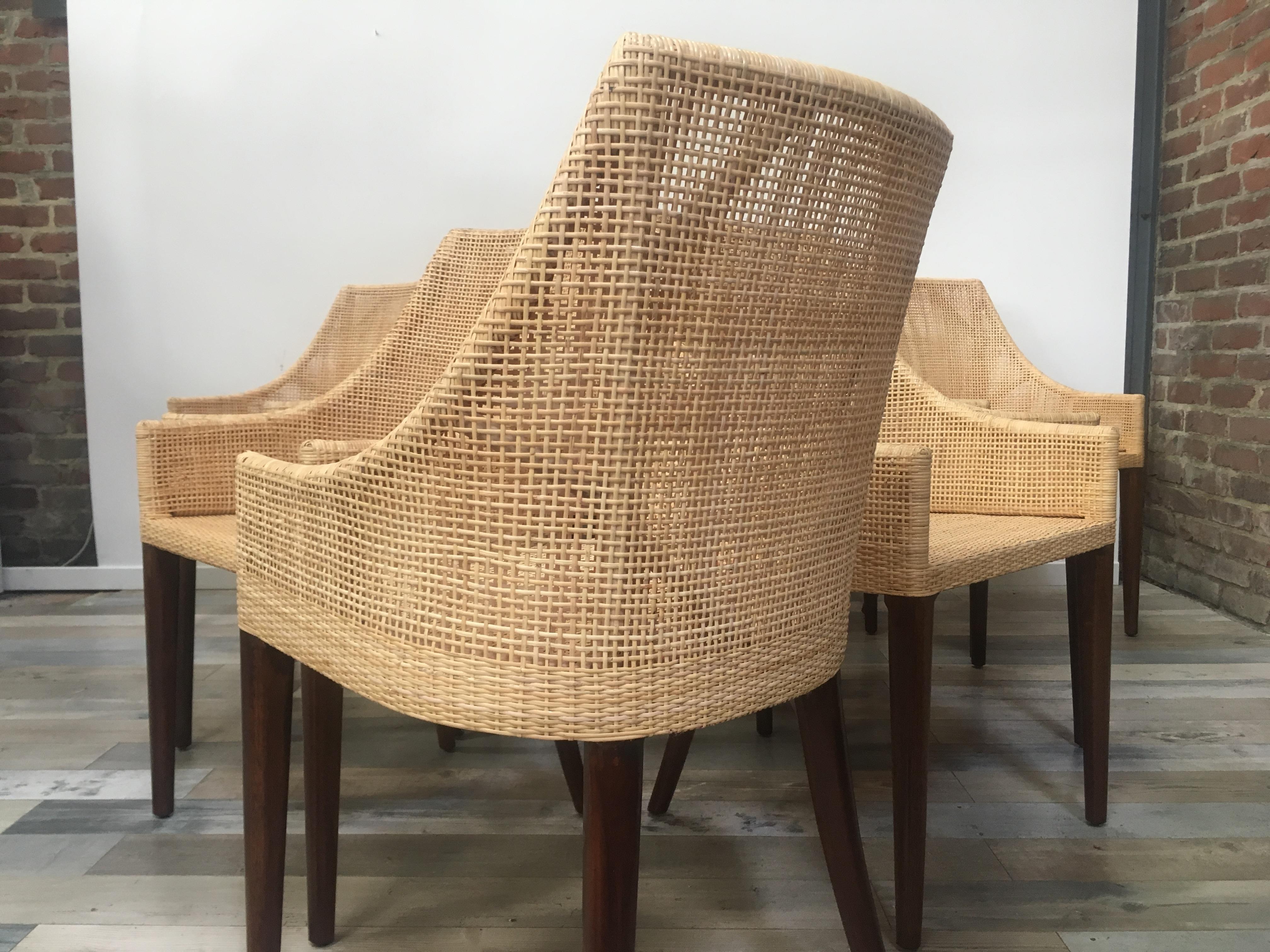 Rattan and Wooden Set of 10 Dining Chairs 7