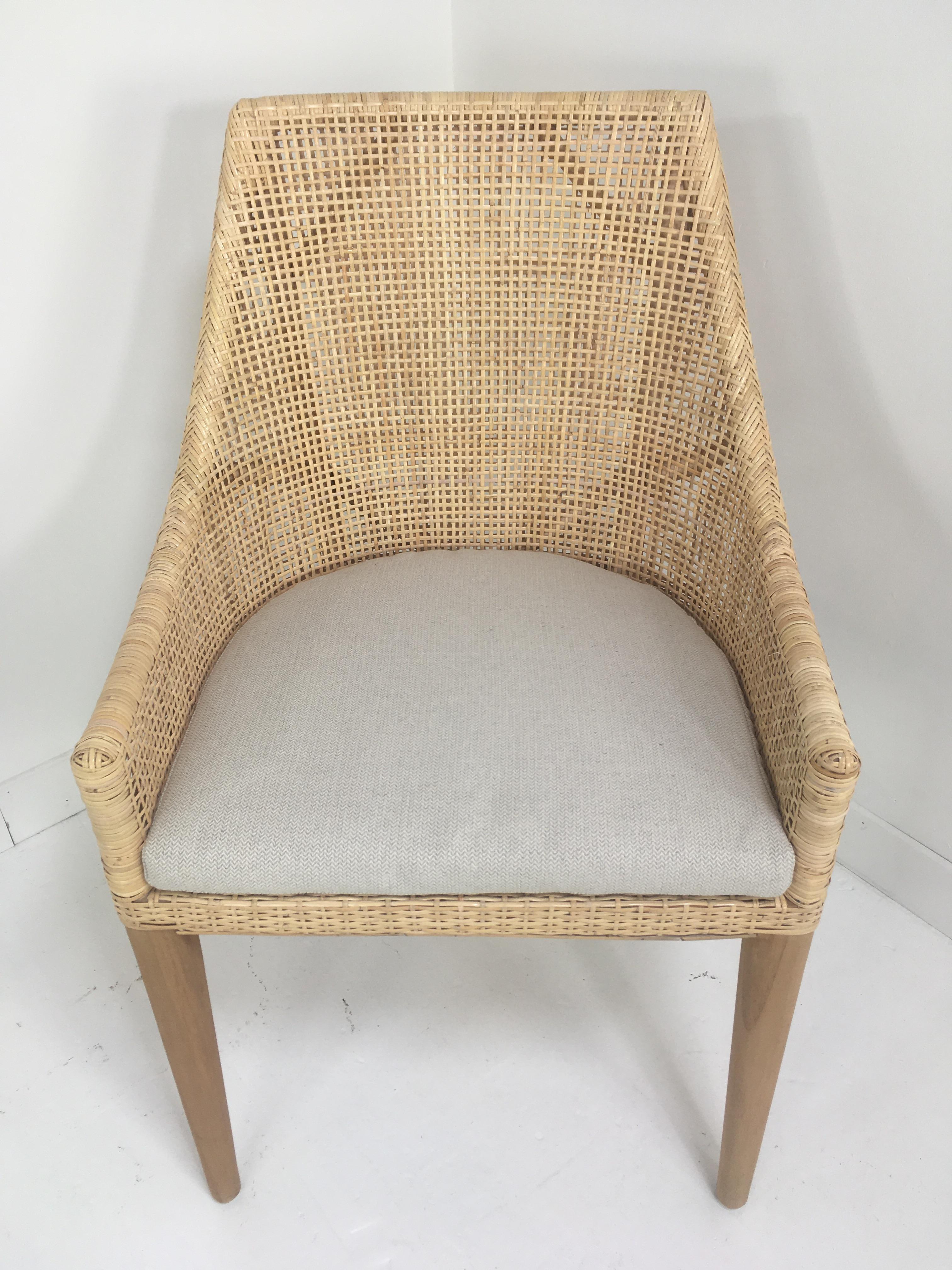 Rattan and Wooden Set of Six Armchairs For Sale 4