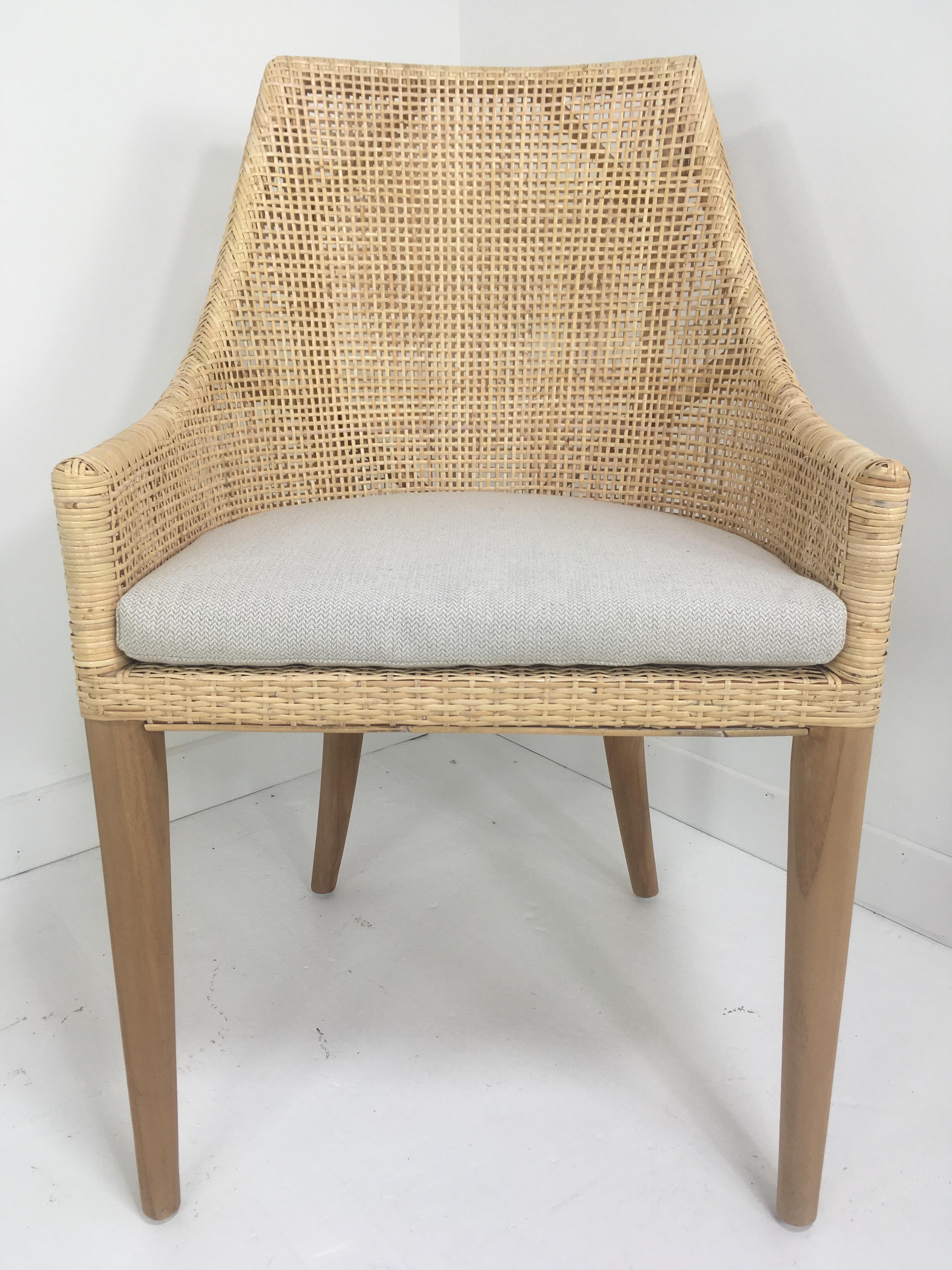 Rattan and Wooden Set of Six Armchairs For Sale 5