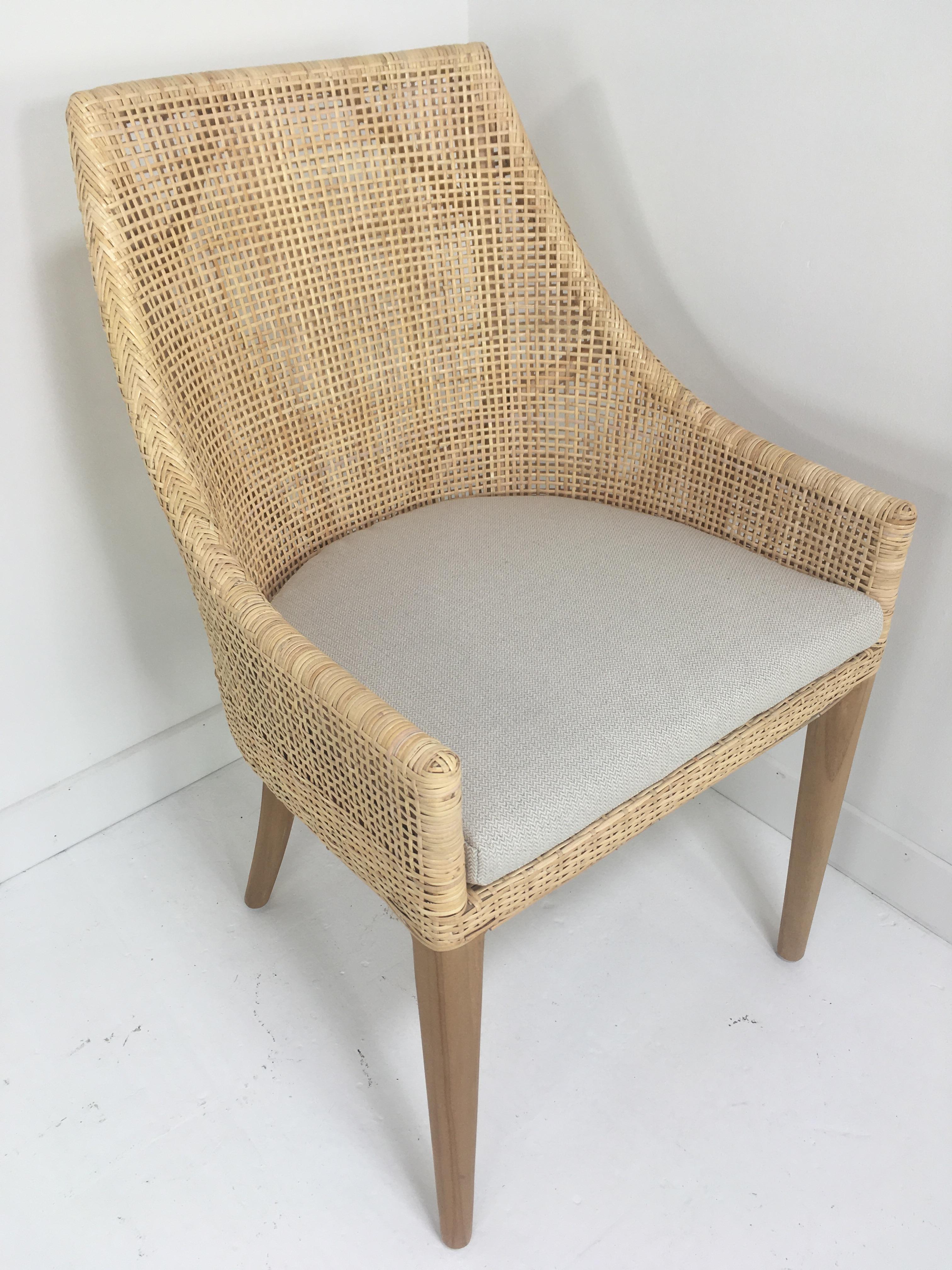 Rattan and Wooden Set of Six Armchairs For Sale 6
