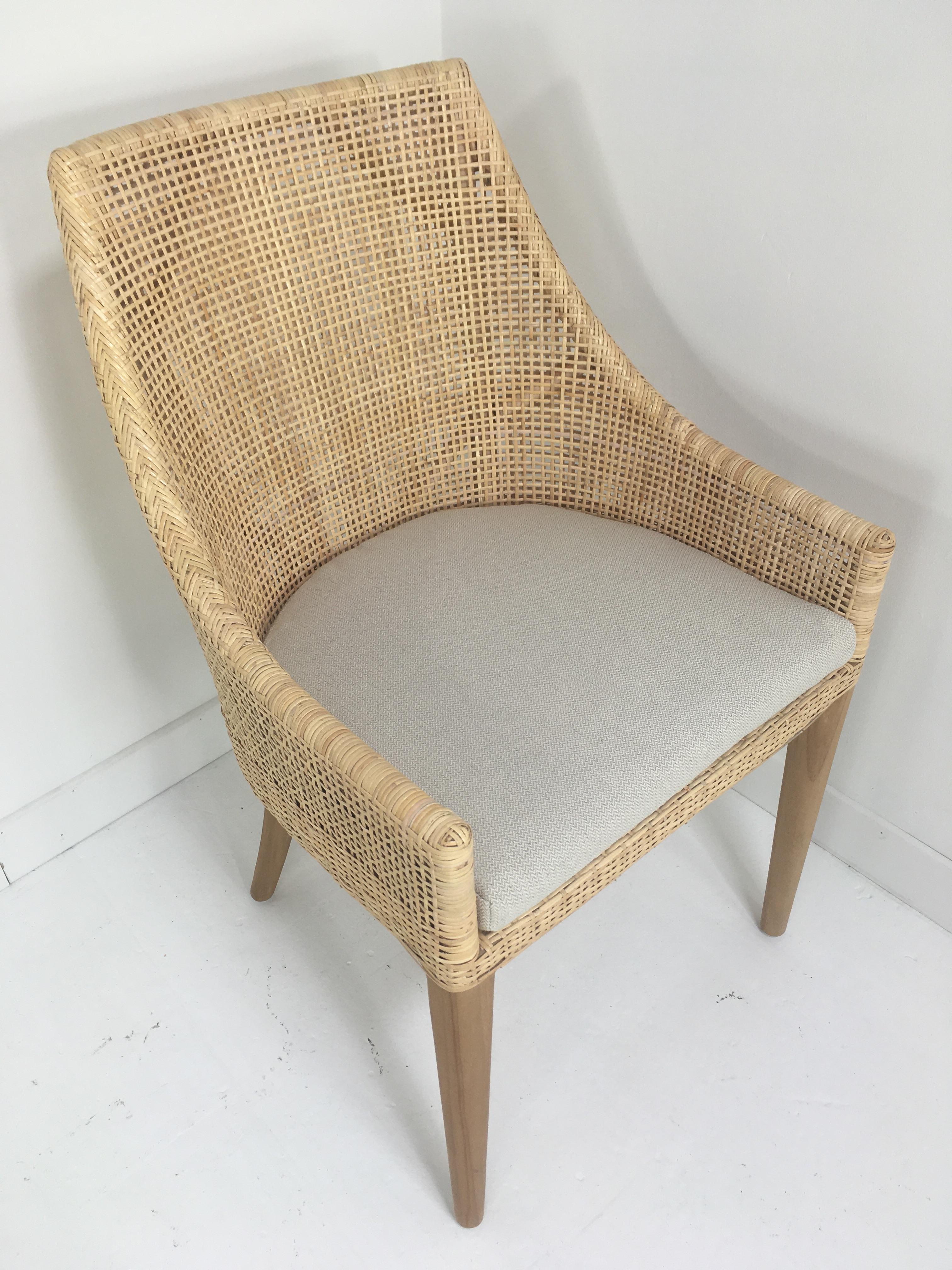 Rattan and Wooden Set of Six Armchairs For Sale 7