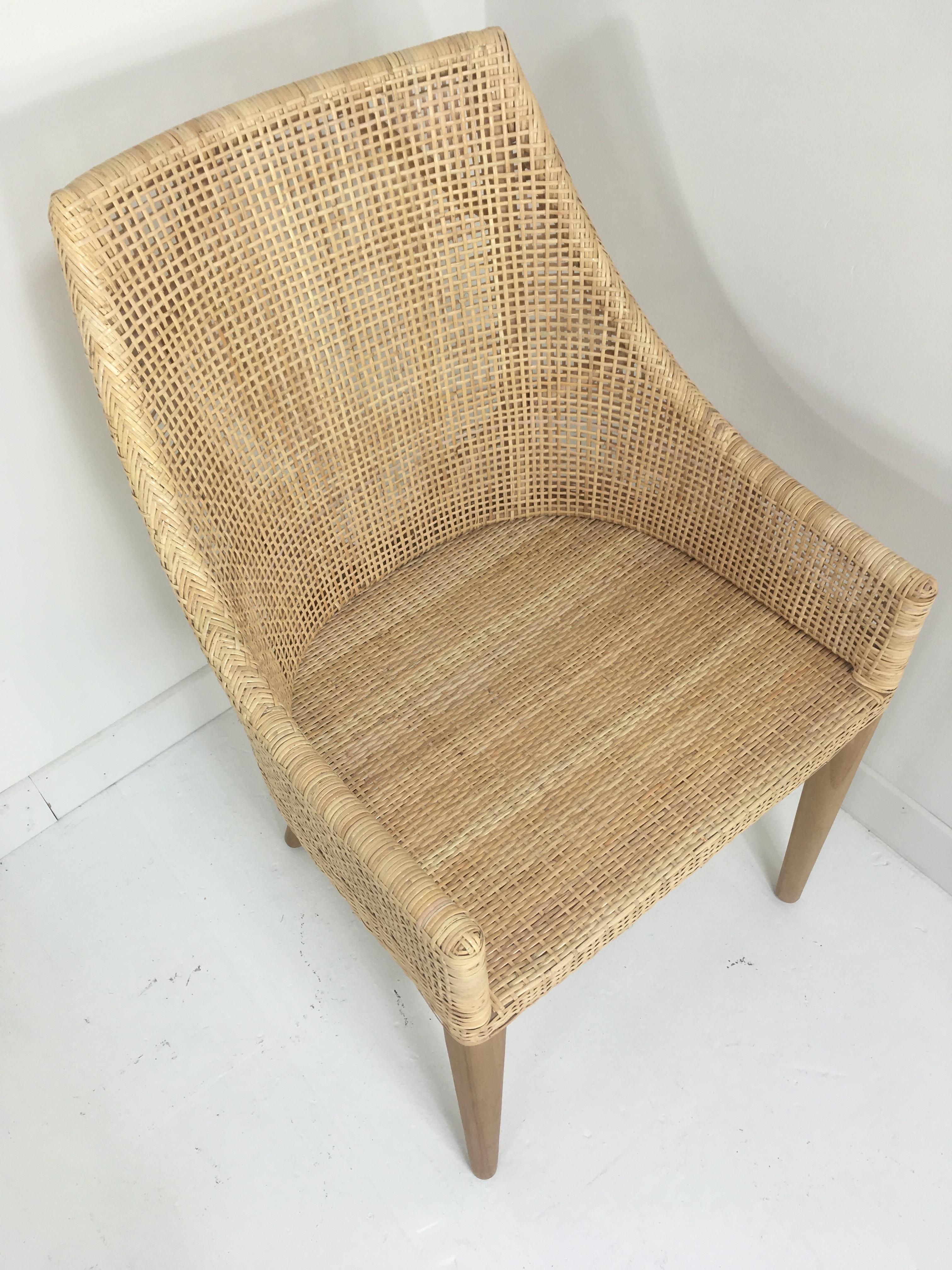 Rattan and Wooden Set of Six Armchairs For Sale 8