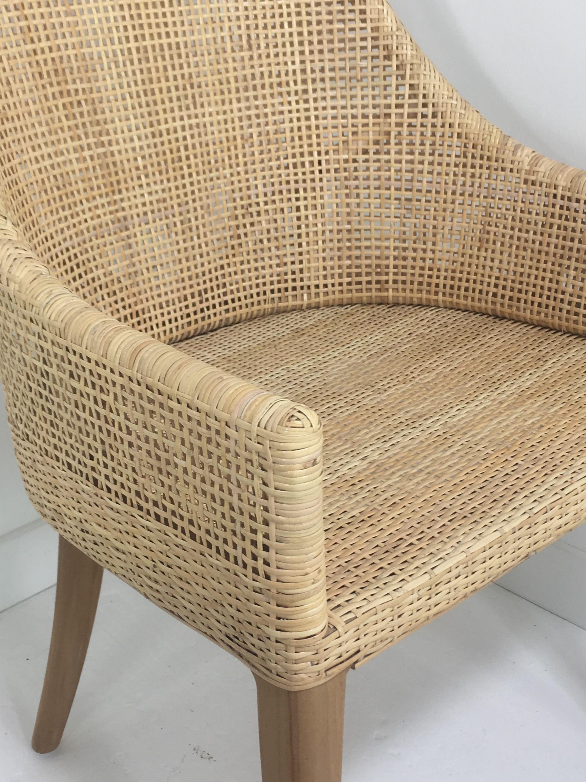 Rattan and Wooden Set of Six Armchairs For Sale 9